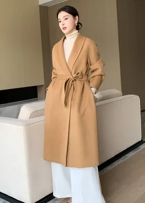 Eda Open Front Belted Double Face Wool Coat