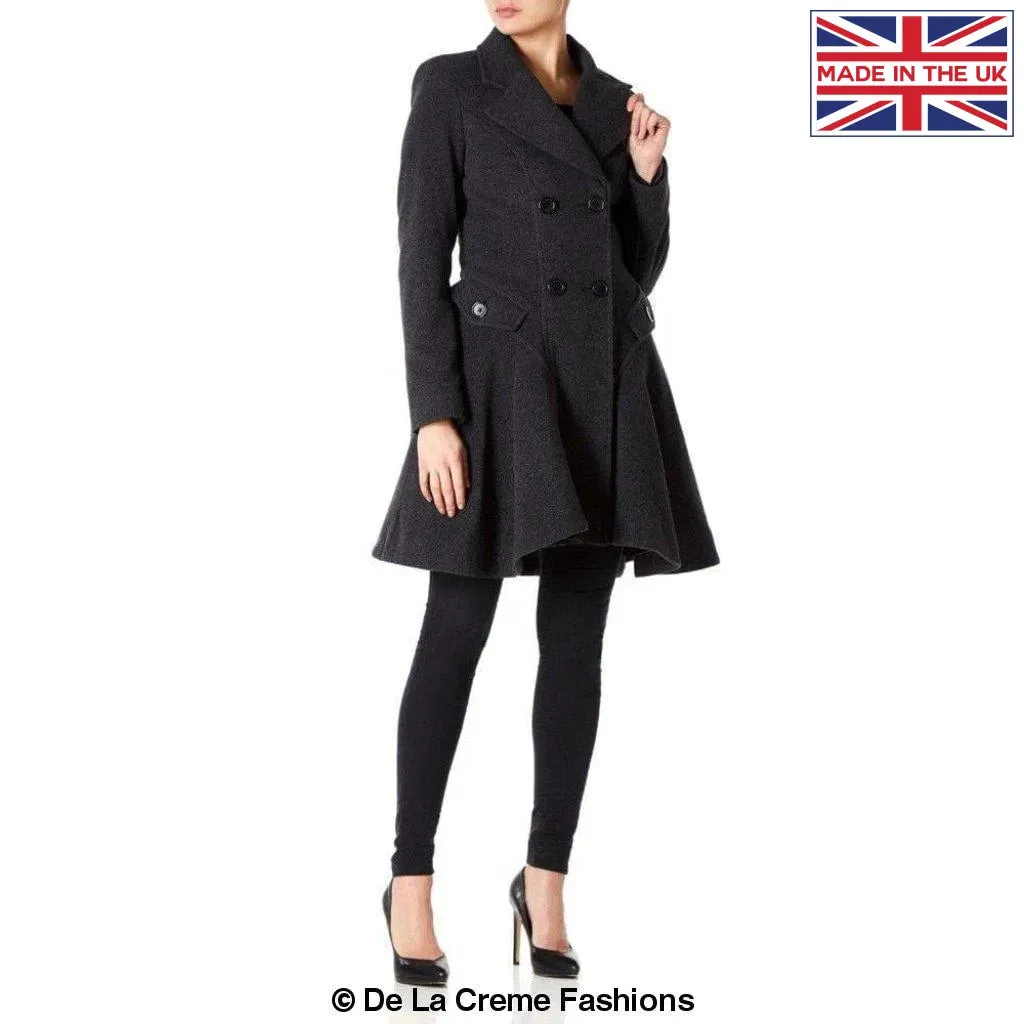 Faux Wool Double Breasted Skater Coat (1102-WASH)