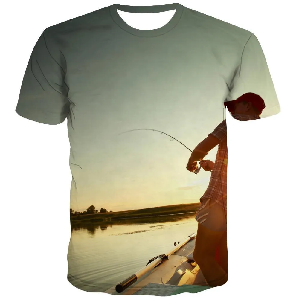 fishing T-shirt Men fish Tshirts Novelty Short Sleeve Fashion Tee Male Big Size