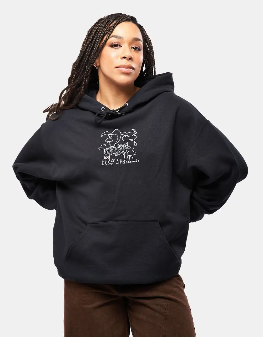 Frog Sheep Friends Pullover Hoodie - Black