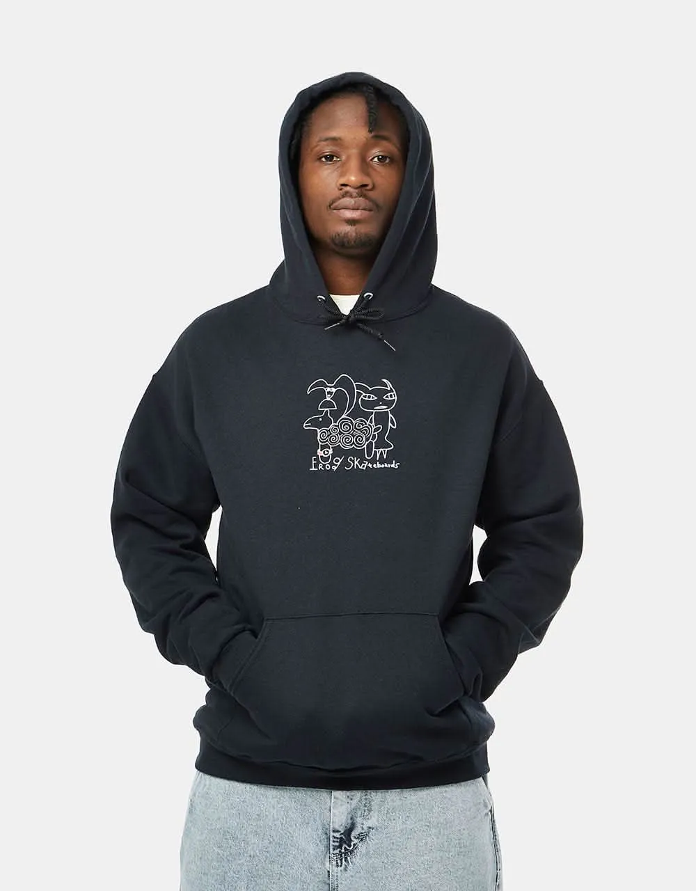 Frog Sheep Friends Pullover Hoodie - Black