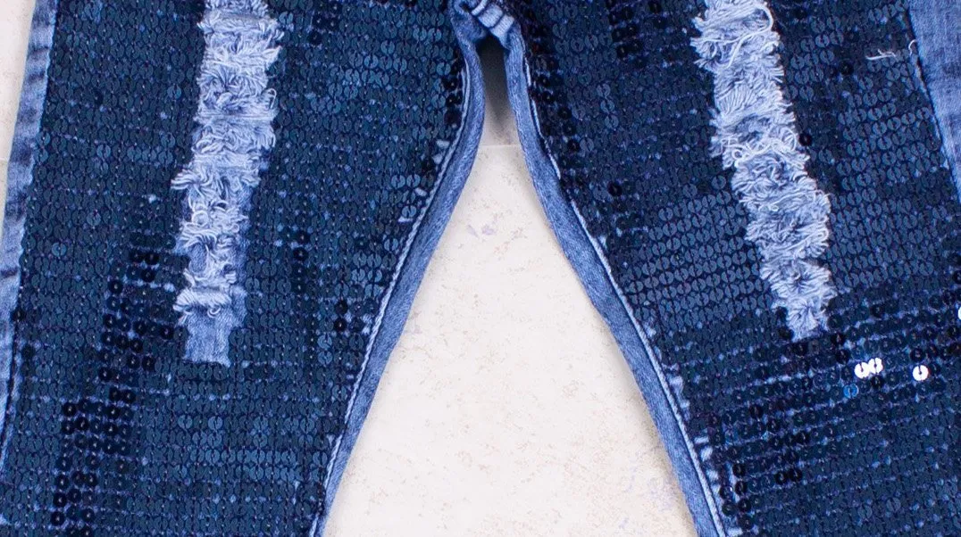 Girls' Blue Sequin Jeans