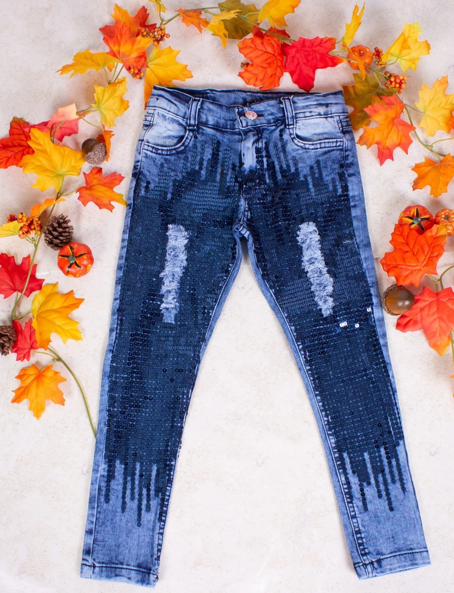 Girls' Blue Sequin Jeans