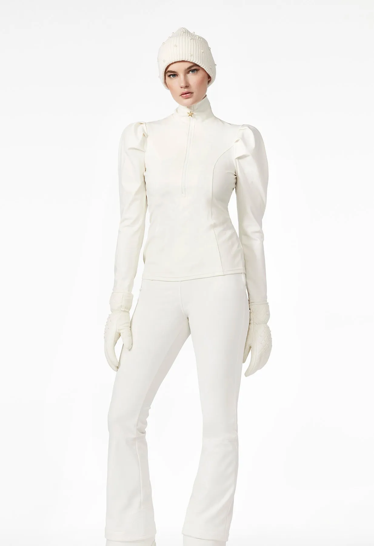 Goldbergh Louise Ski Base Layer with Puff Sleeves  in Cream