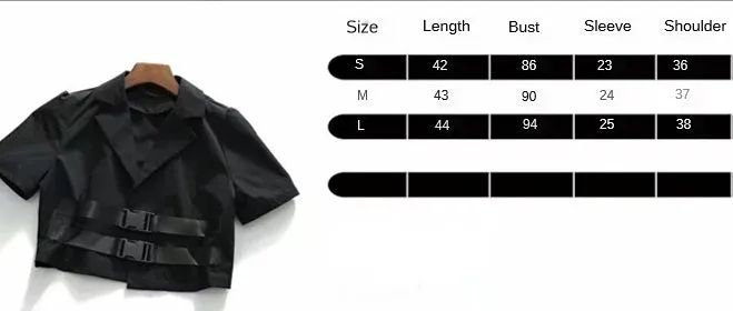 Gothic streetwear lapel collar shirt instashop buckle belt short cargo outfit women top