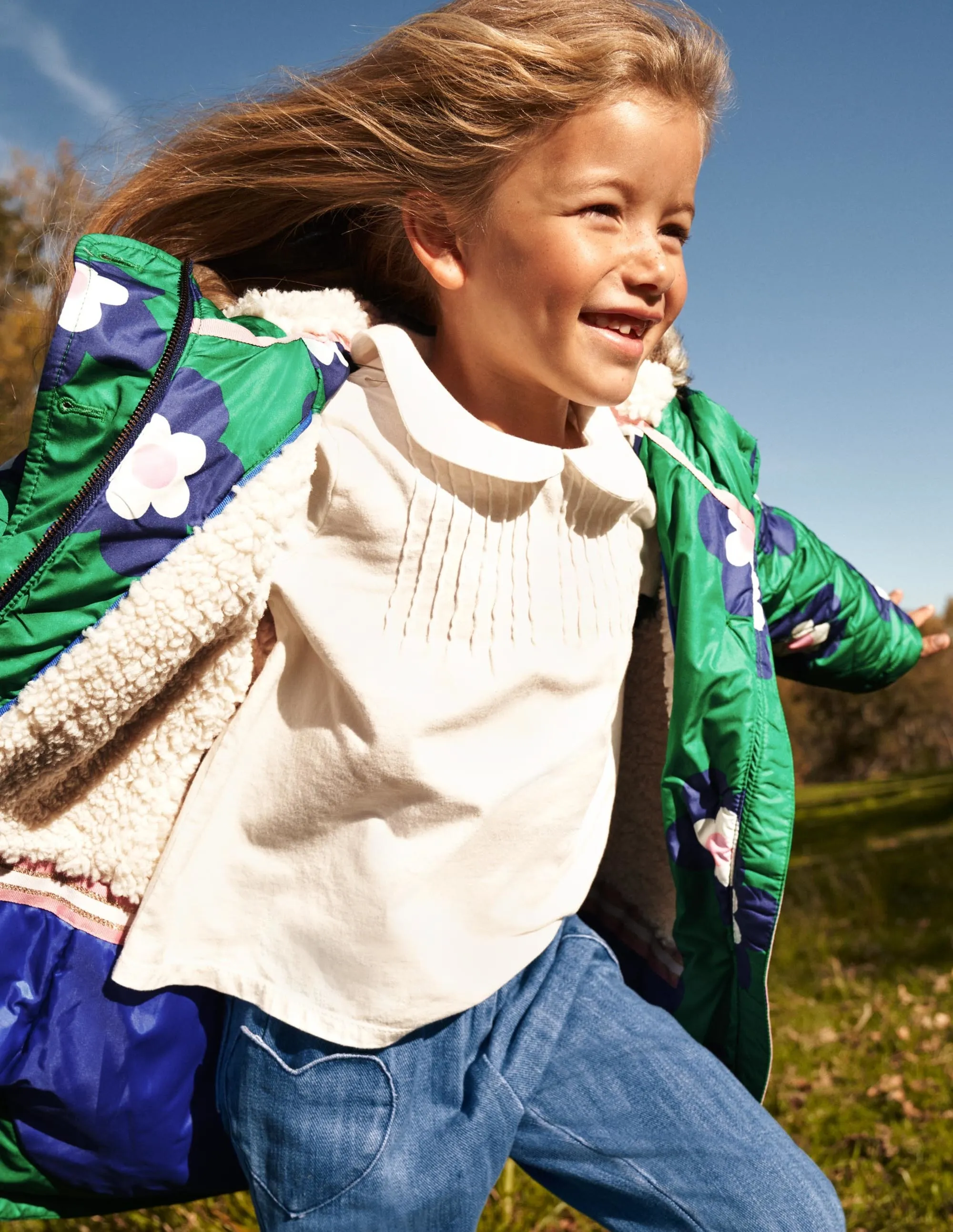 Green Floral Longline Quilted Jacket-Green Daisy Geo