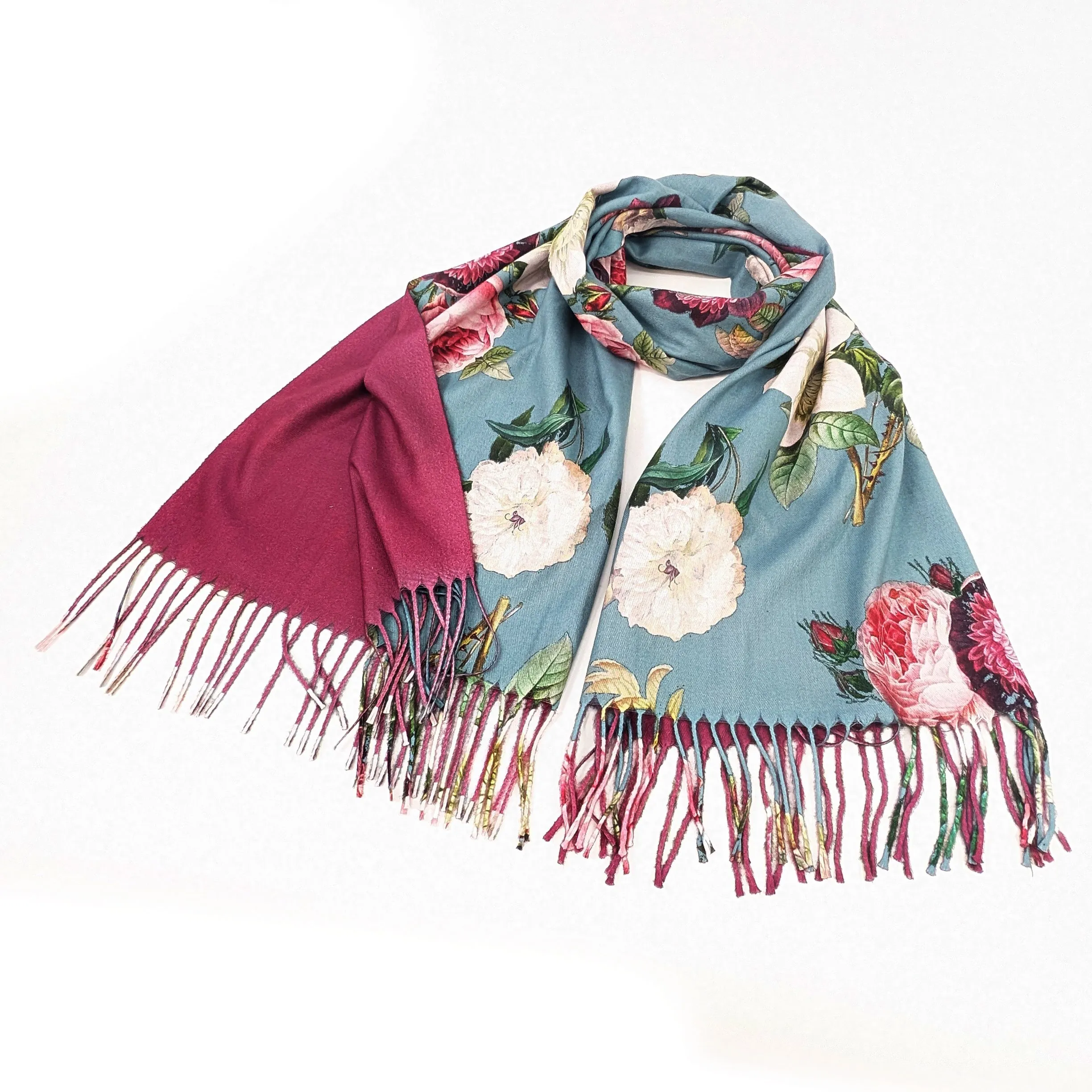 Green Vintage Roses Pashmina Style Scarf - Exclusive Design