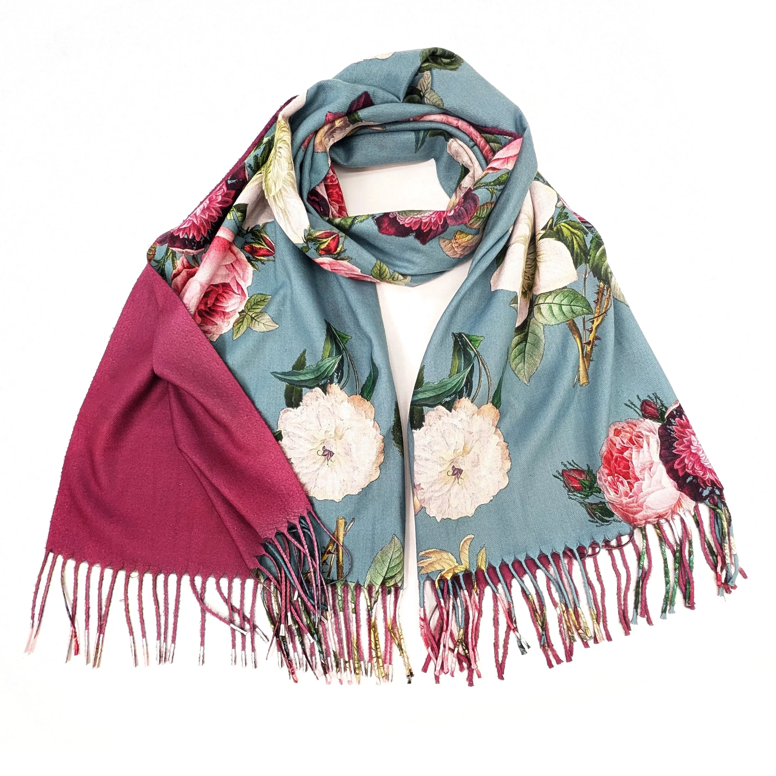 Green Vintage Roses Pashmina Style Scarf - Exclusive Design