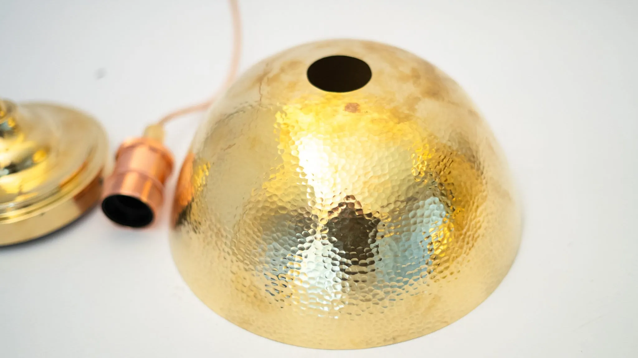 Hammered Brass Pendant Light, Unlacquered Brass Dome Lampshade, Kitchen Island Light