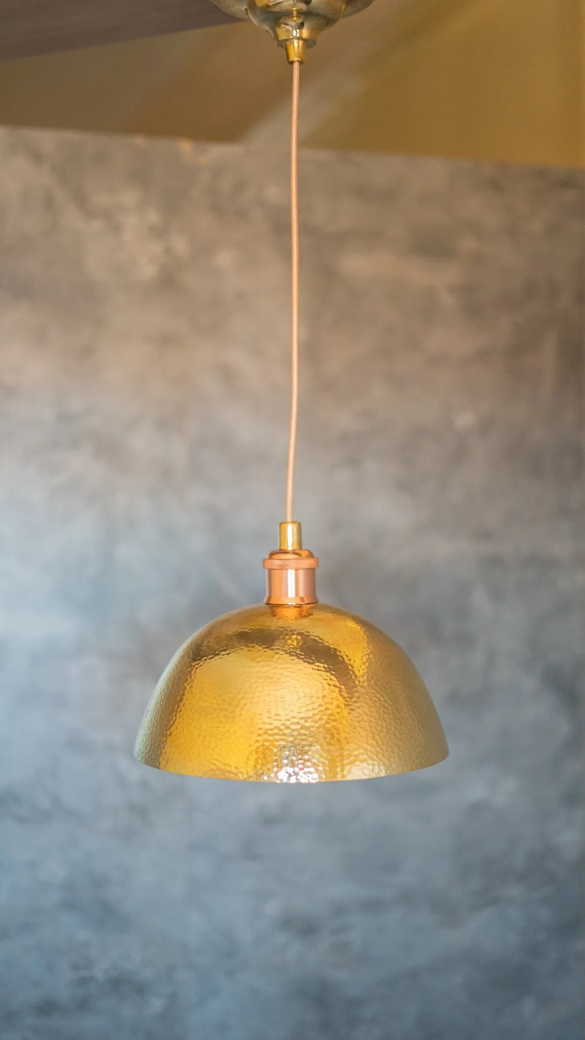 Hammered Brass Pendant Light, Unlacquered Brass Dome Lampshade, Kitchen Island Light