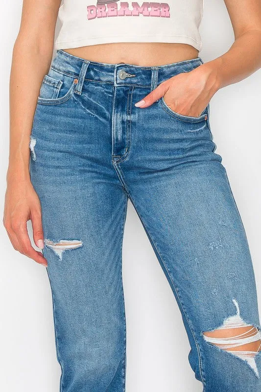 HIGH RISE TAPERED LEG JEANS