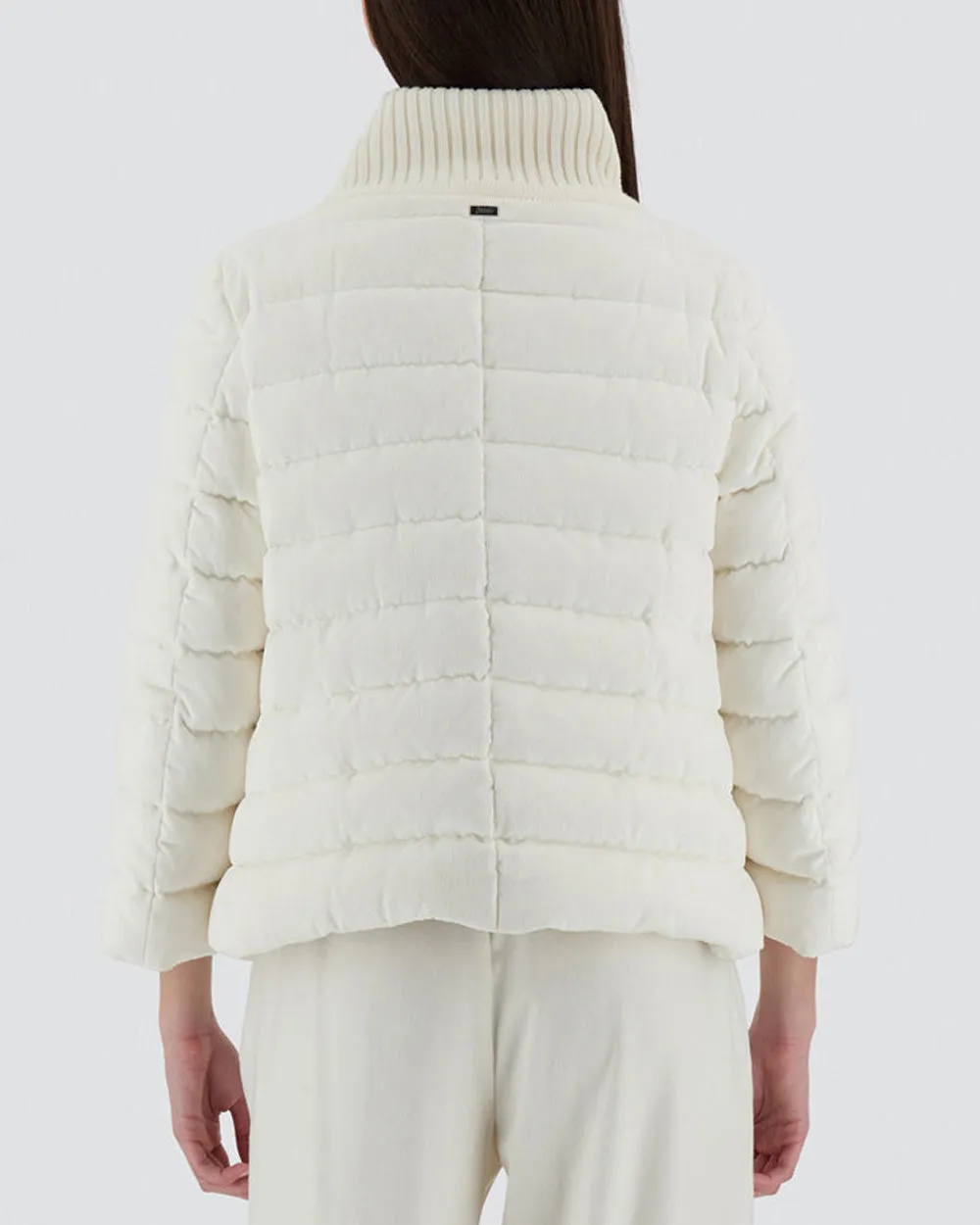 Ivory Quilted Velvet Bomber Jacket