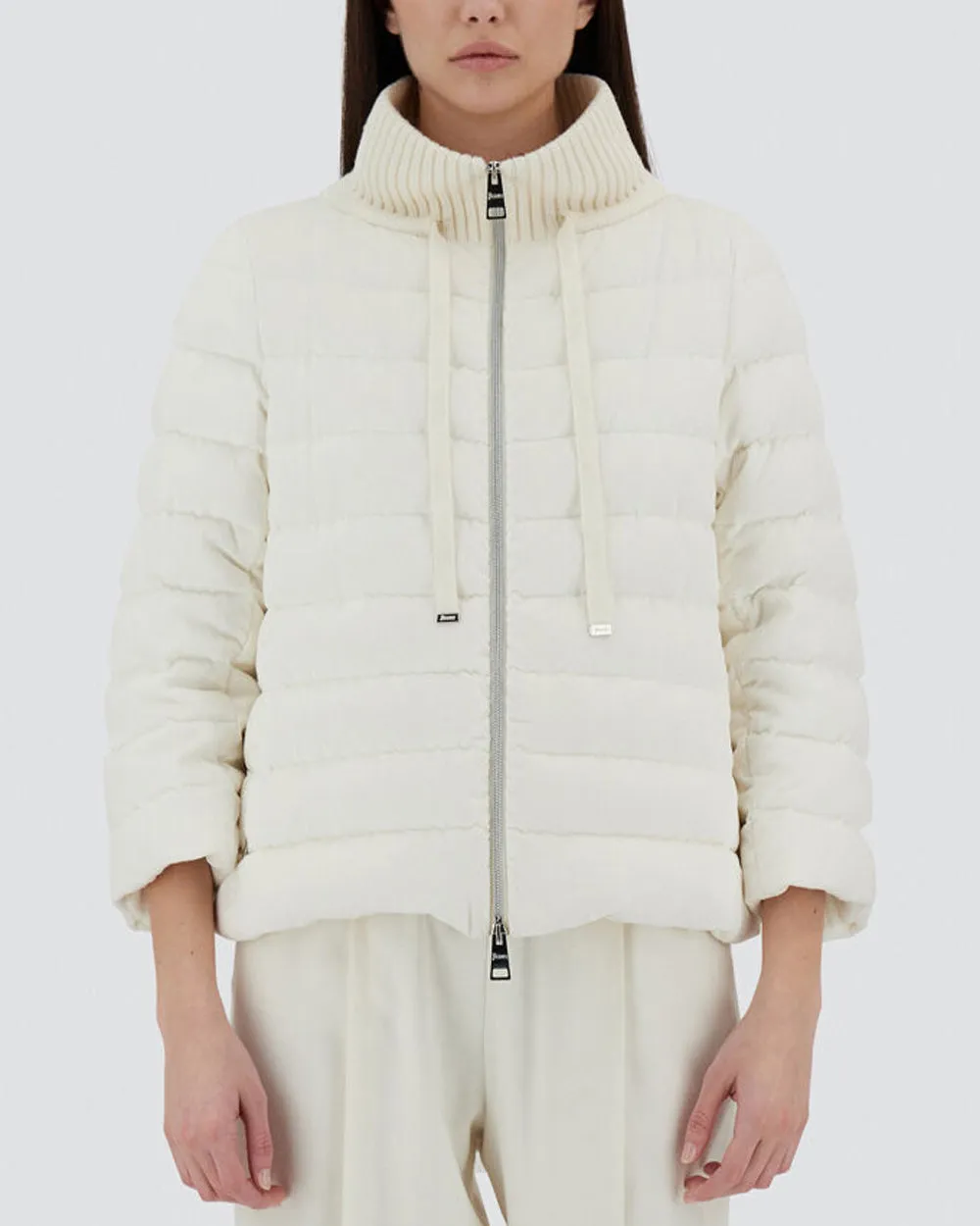 Ivory Quilted Velvet Bomber Jacket