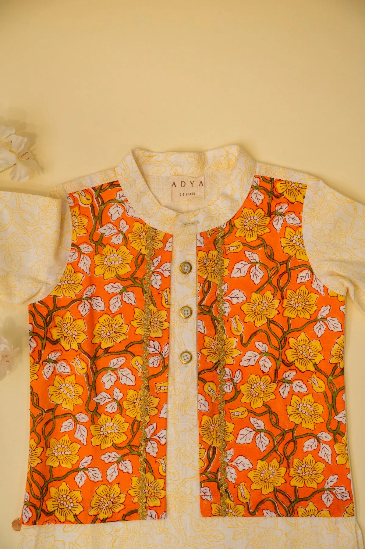 Jaal Kurta With Attached Jacket - Orange