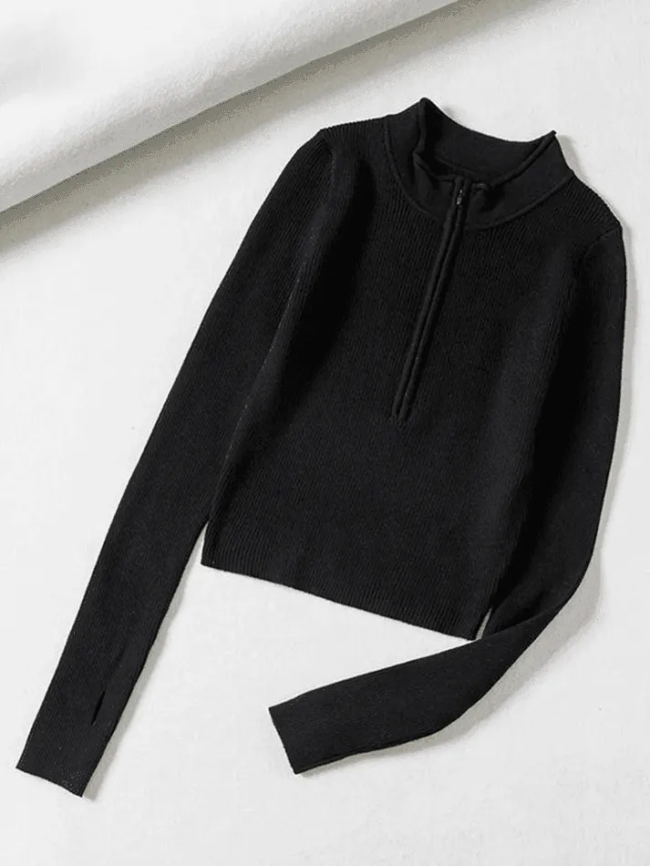 Joskaa Quarter Zip Crop Rib Knit Sweater