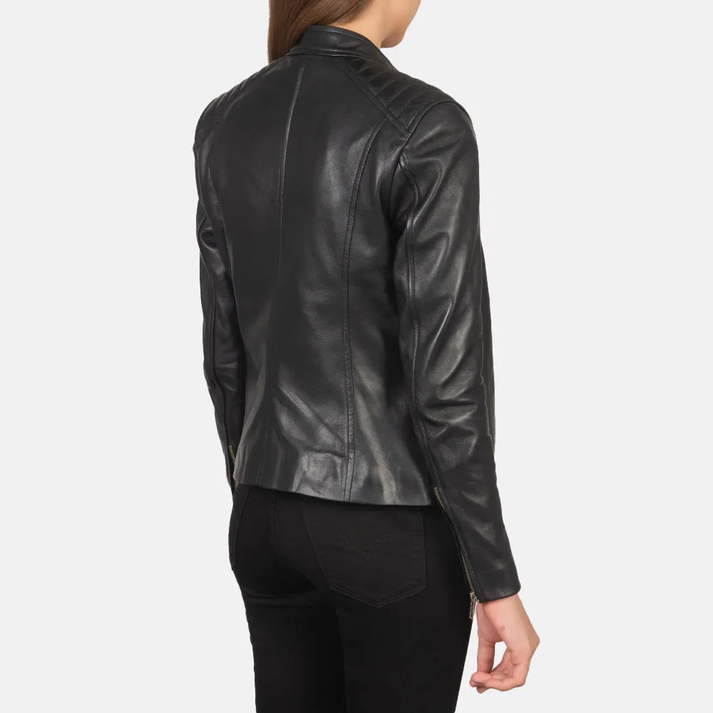 Kelsee Black Leather Biker Jacket