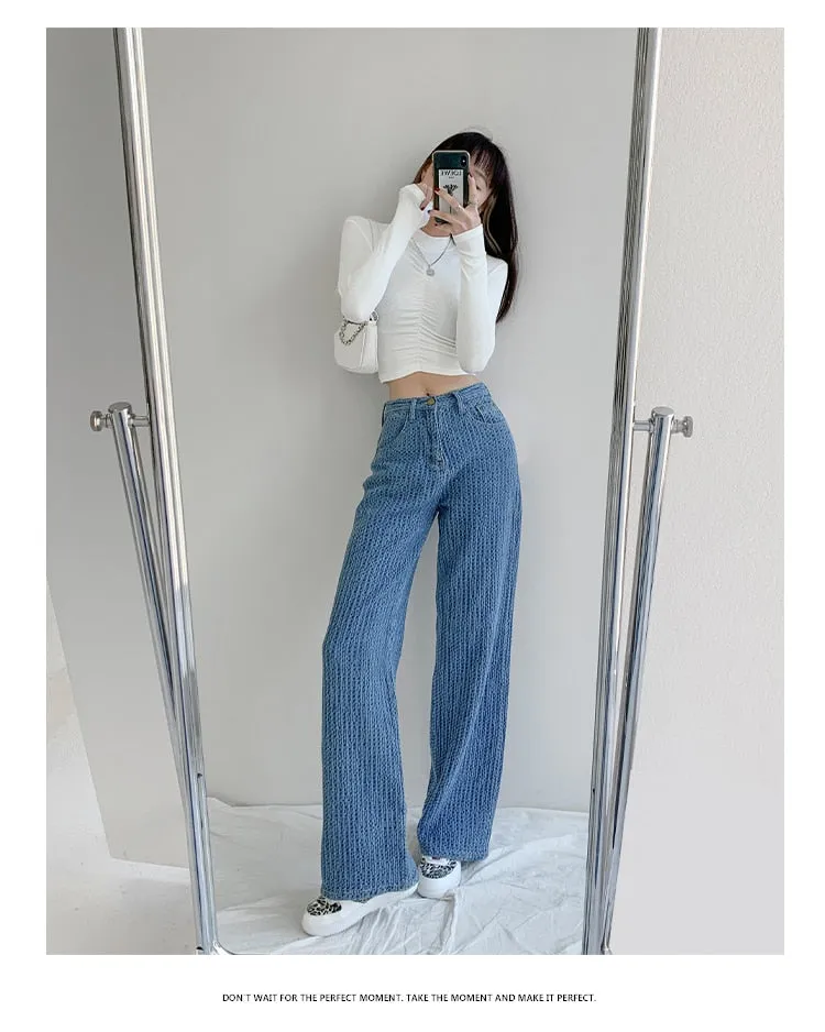 KittenAlarm - Women Jeans High Waist Casual Streetwear y2k Baggy Office Lady New Fashion Korean Denim Trousers Female Straight Wide Leg Pants