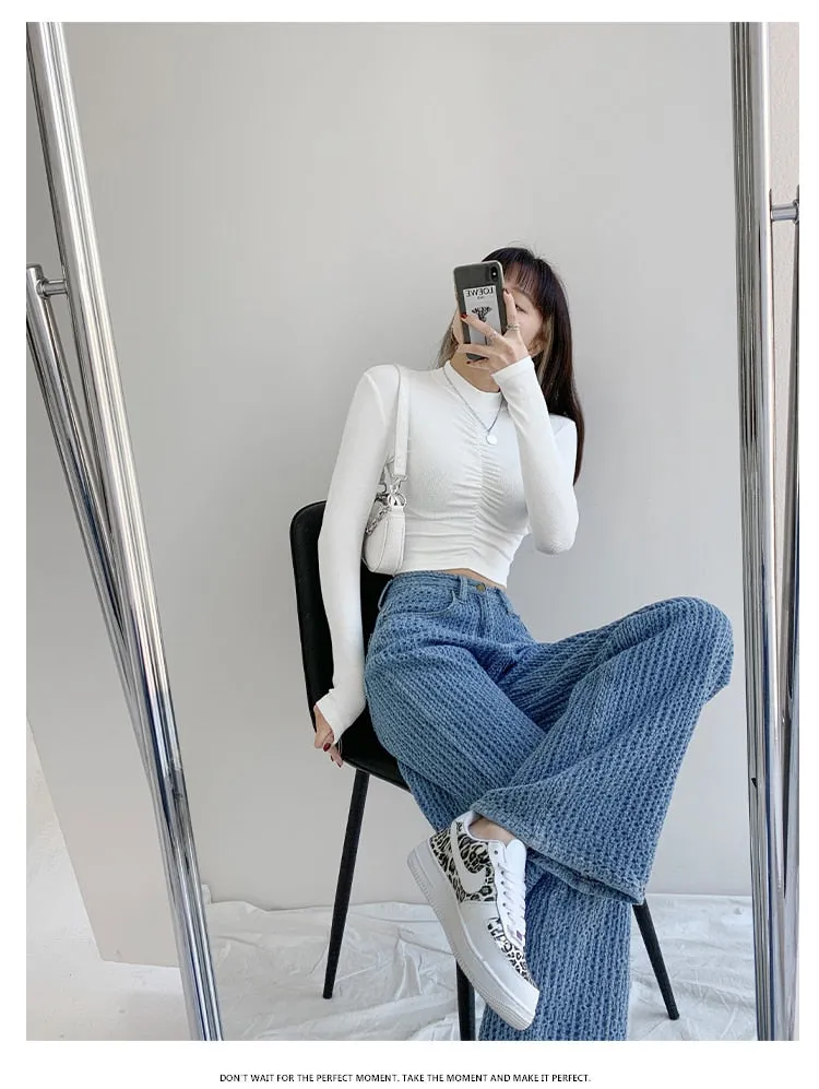 KittenAlarm - Women Jeans High Waist Casual Streetwear y2k Baggy Office Lady New Fashion Korean Denim Trousers Female Straight Wide Leg Pants