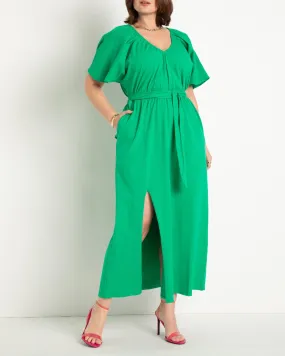 Knit Maxi Dress With Slit- Bright Green | Bright Green