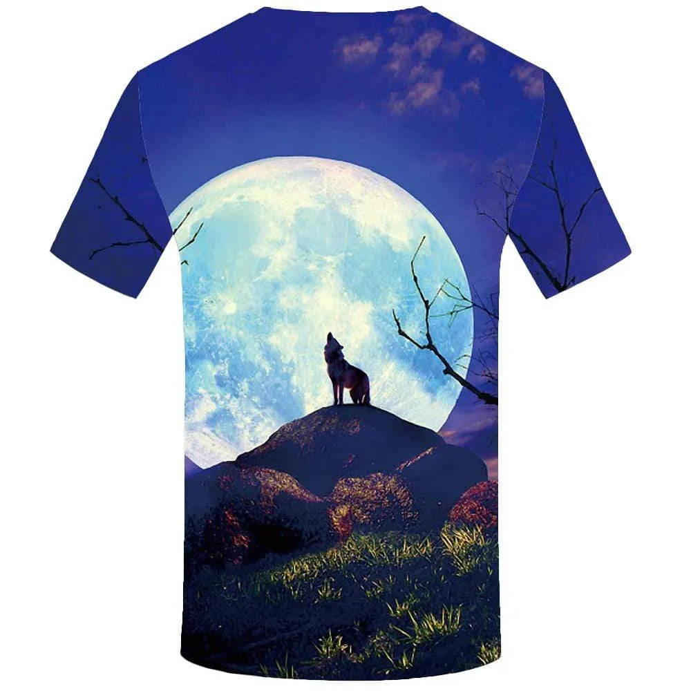 KYKU Brand Wolf T-shirts Men Animal Tshirts Print Mountain T-shirt 3d Moon T shirts Funny Sky Tshirt Anime Mens Clothing Graphic