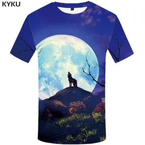 KYKU Brand Wolf T-shirts Men Animal Tshirts Print Mountain T-shirt 3d Moon T shirts Funny Sky Tshirt Anime Mens Clothing Graphic