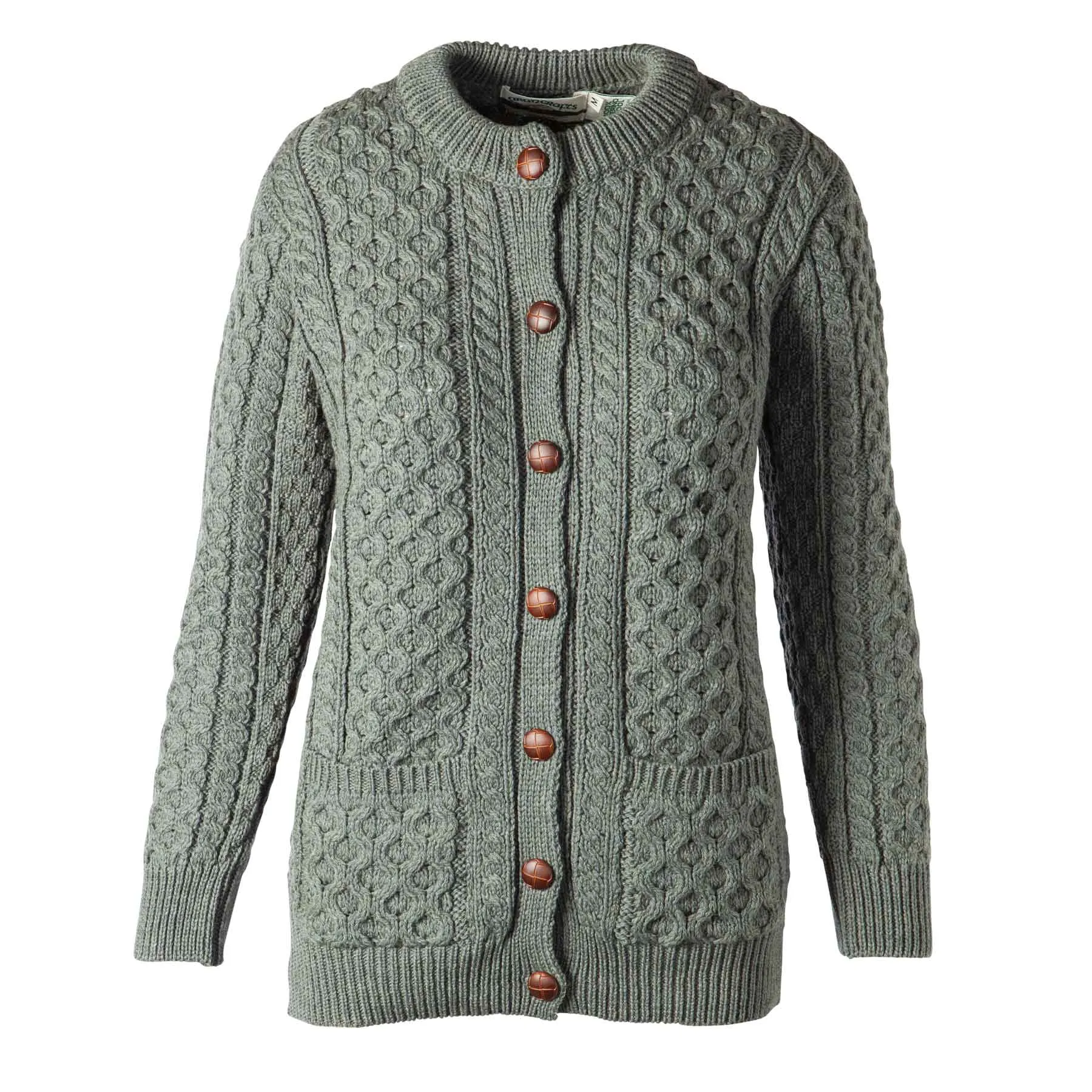 Leather Button Aran Knit Cardigan- Tundra