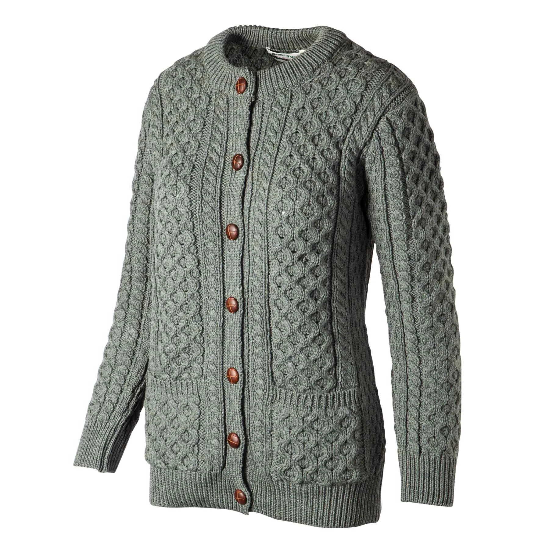 Leather Button Aran Knit Cardigan- Tundra