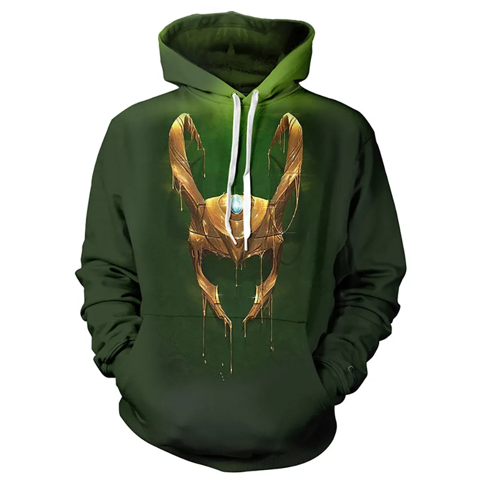 Loki Mask 3D Printed Cosplay Hoodie Adult Sweatshirt Casual Streetwear Pullover