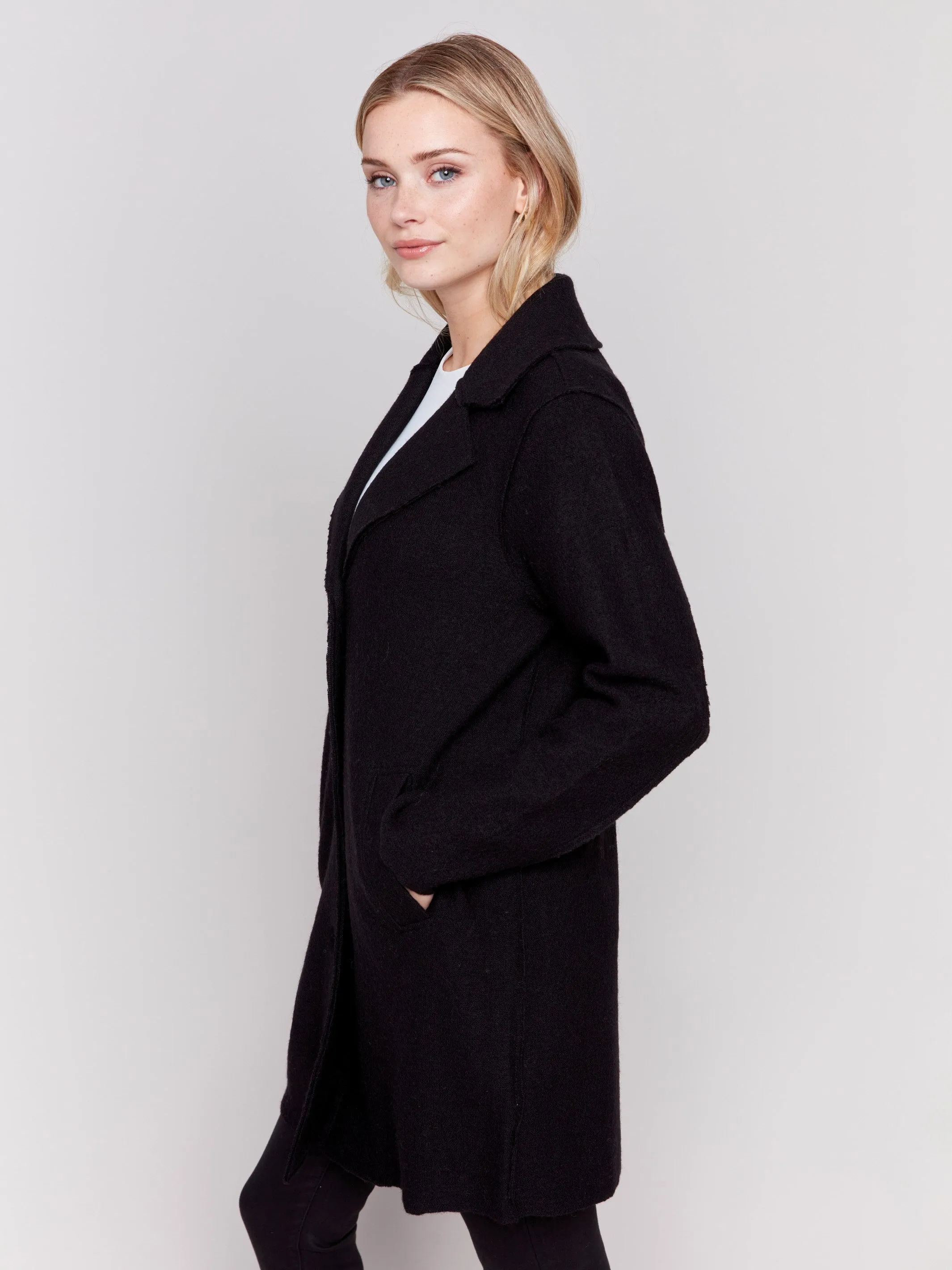 Long Boiled Wool Coat - Black