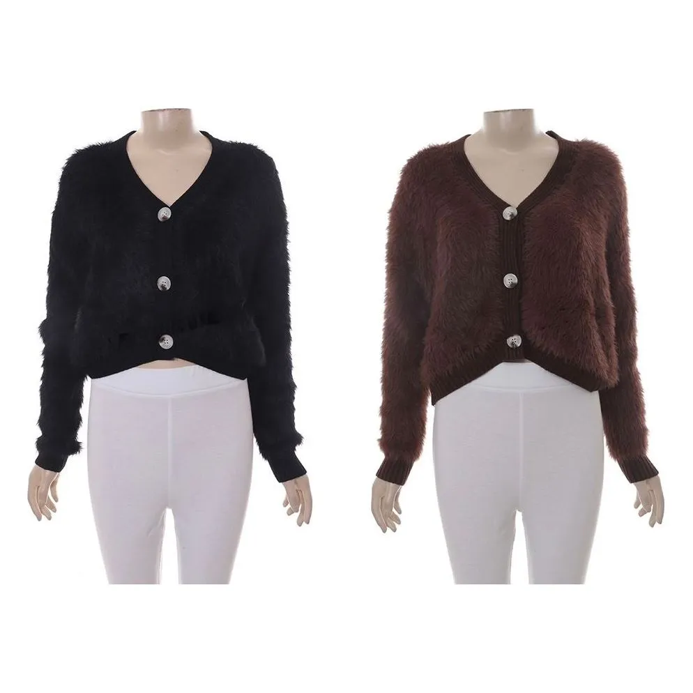 Long Sleeve V-Neck Fluffy Knit Cardigan