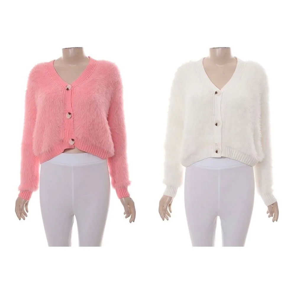 Long Sleeve V-Neck Fluffy Knit Cardigan