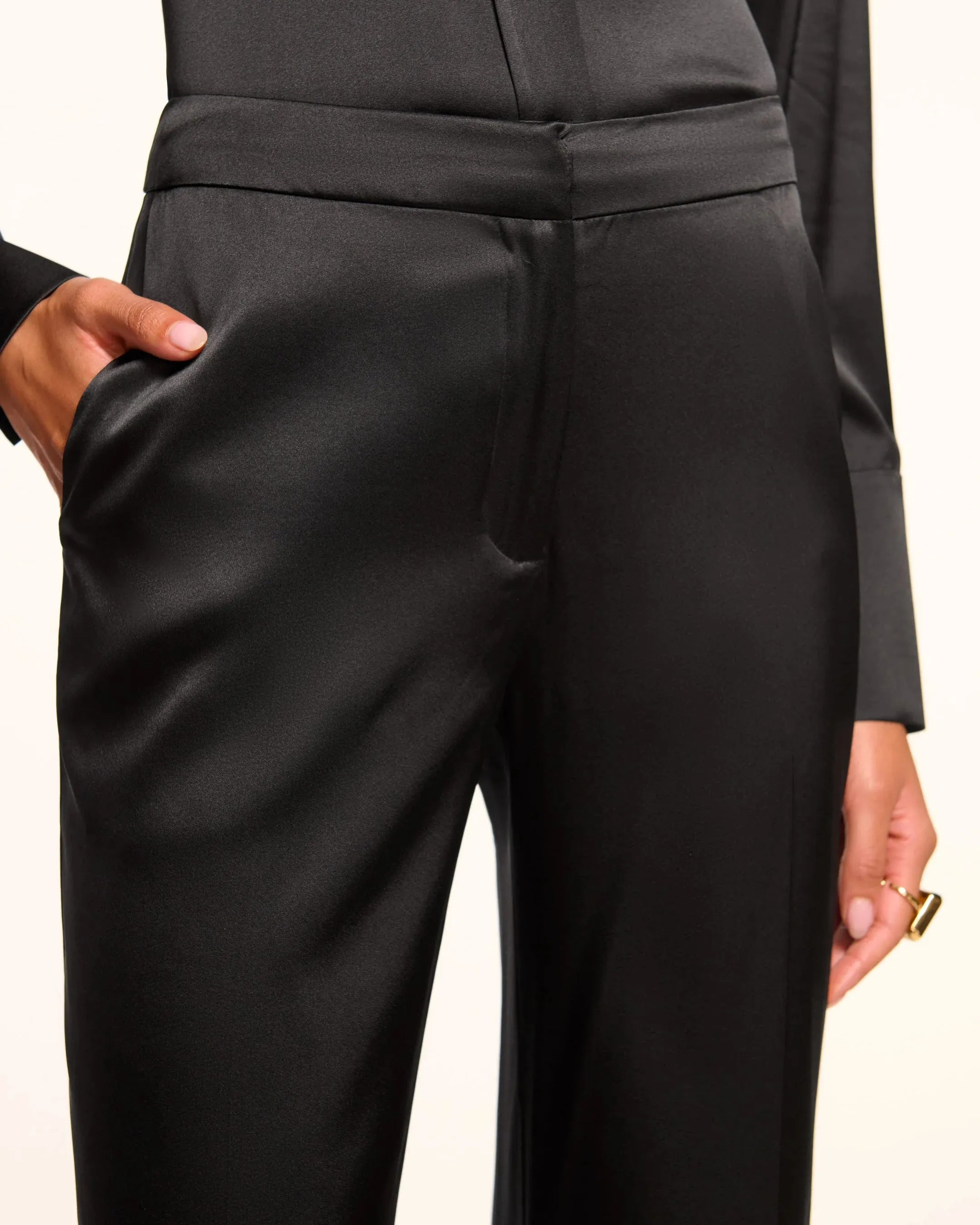 Marvia Stretch Silk Pants | Black