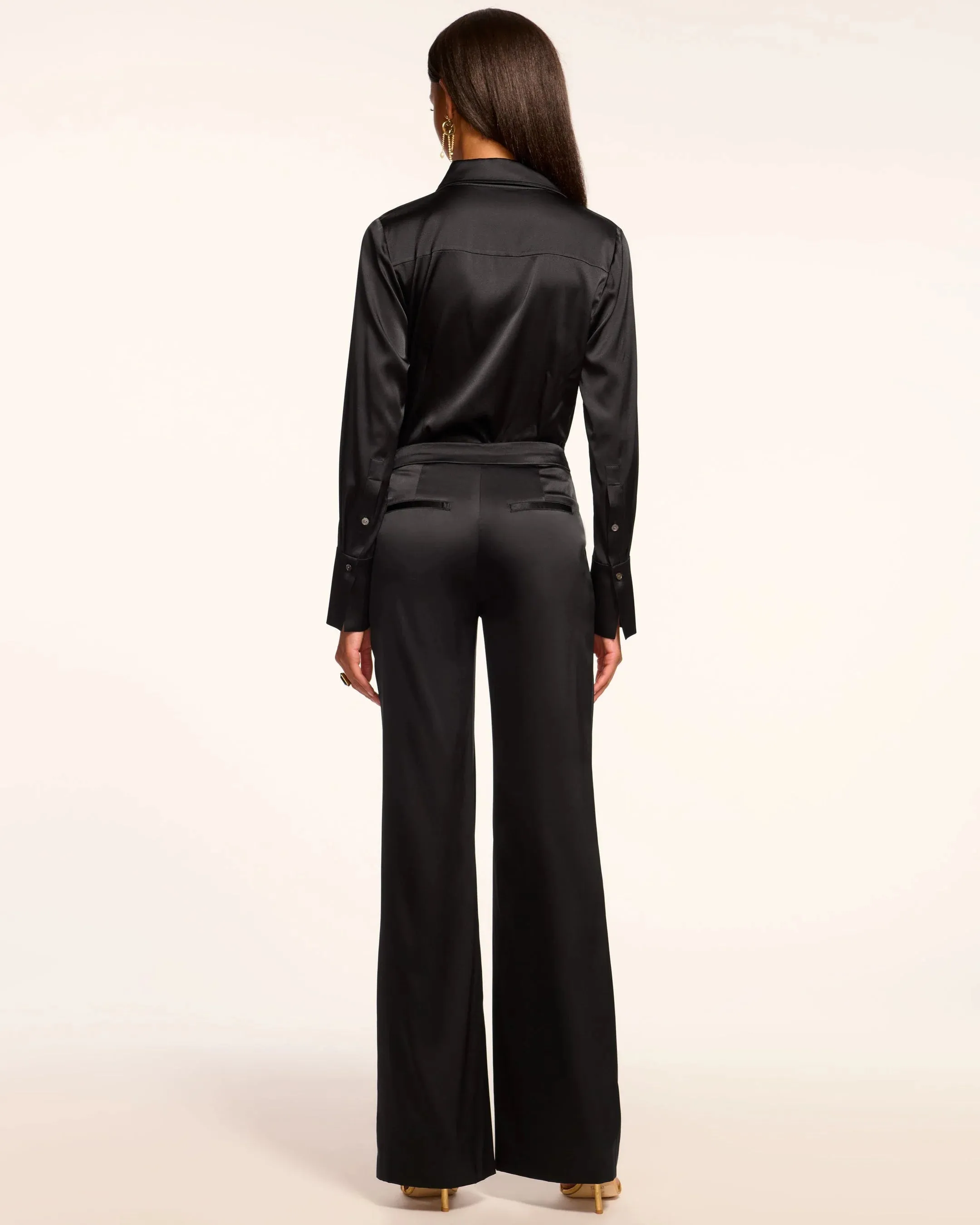 Marvia Stretch Silk Pants | Black