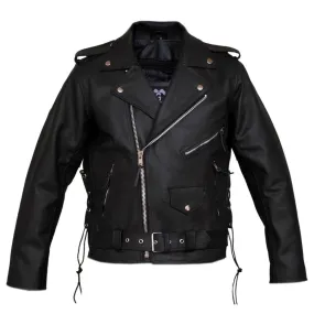 Mens Full Grain Cowhide Brando Belted Biker Leather Jacket Black Brown