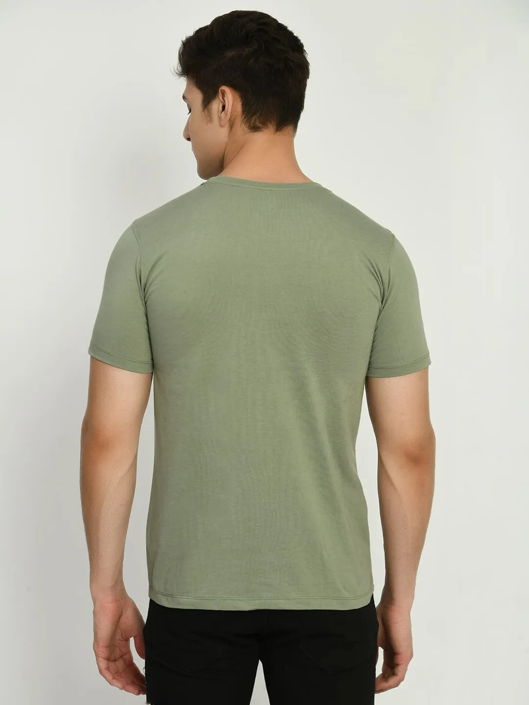 Men’s Printed Round Neck T-Shirt - M. Green