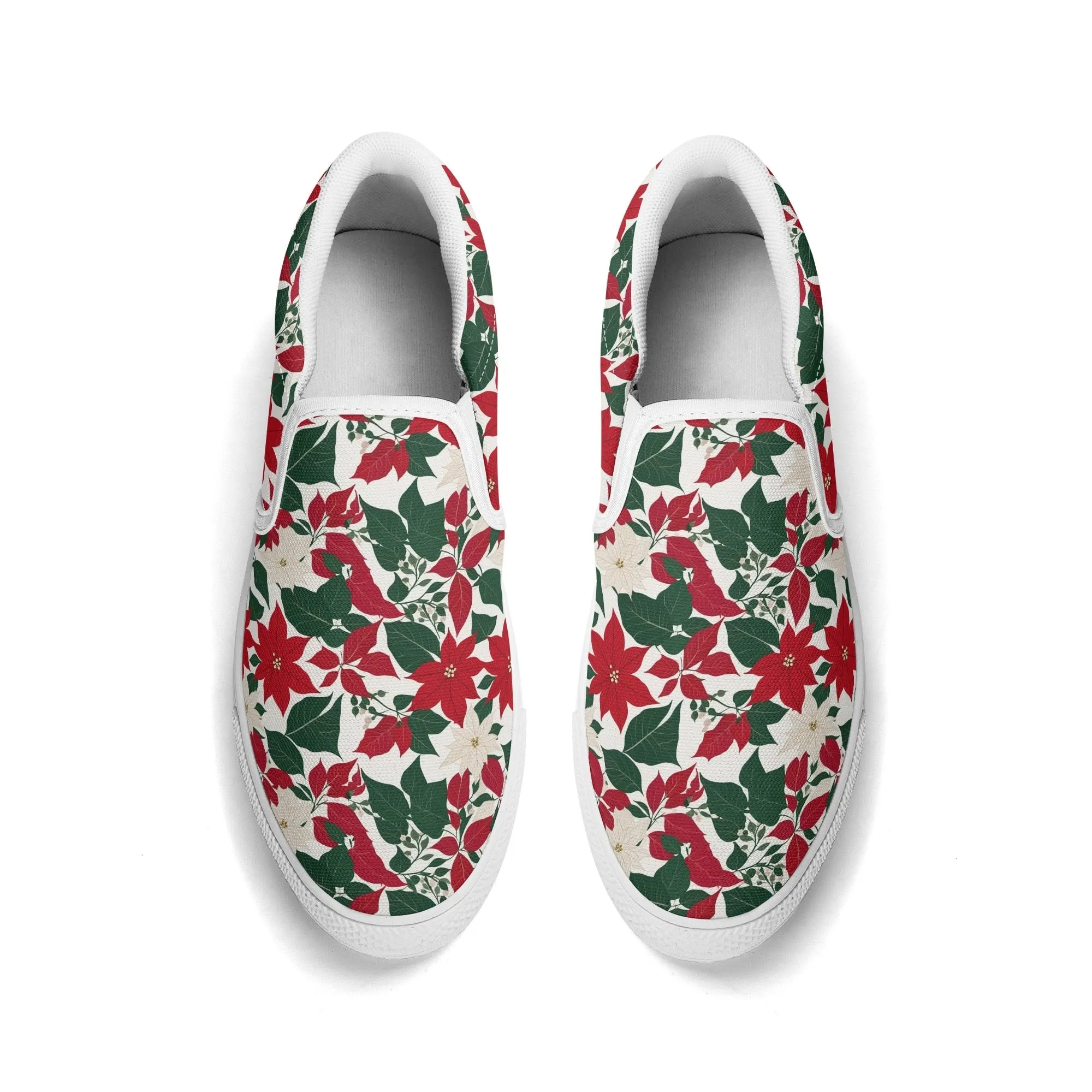 Mens Red and White Poinsettia Flower Rubber Slip On Shoes