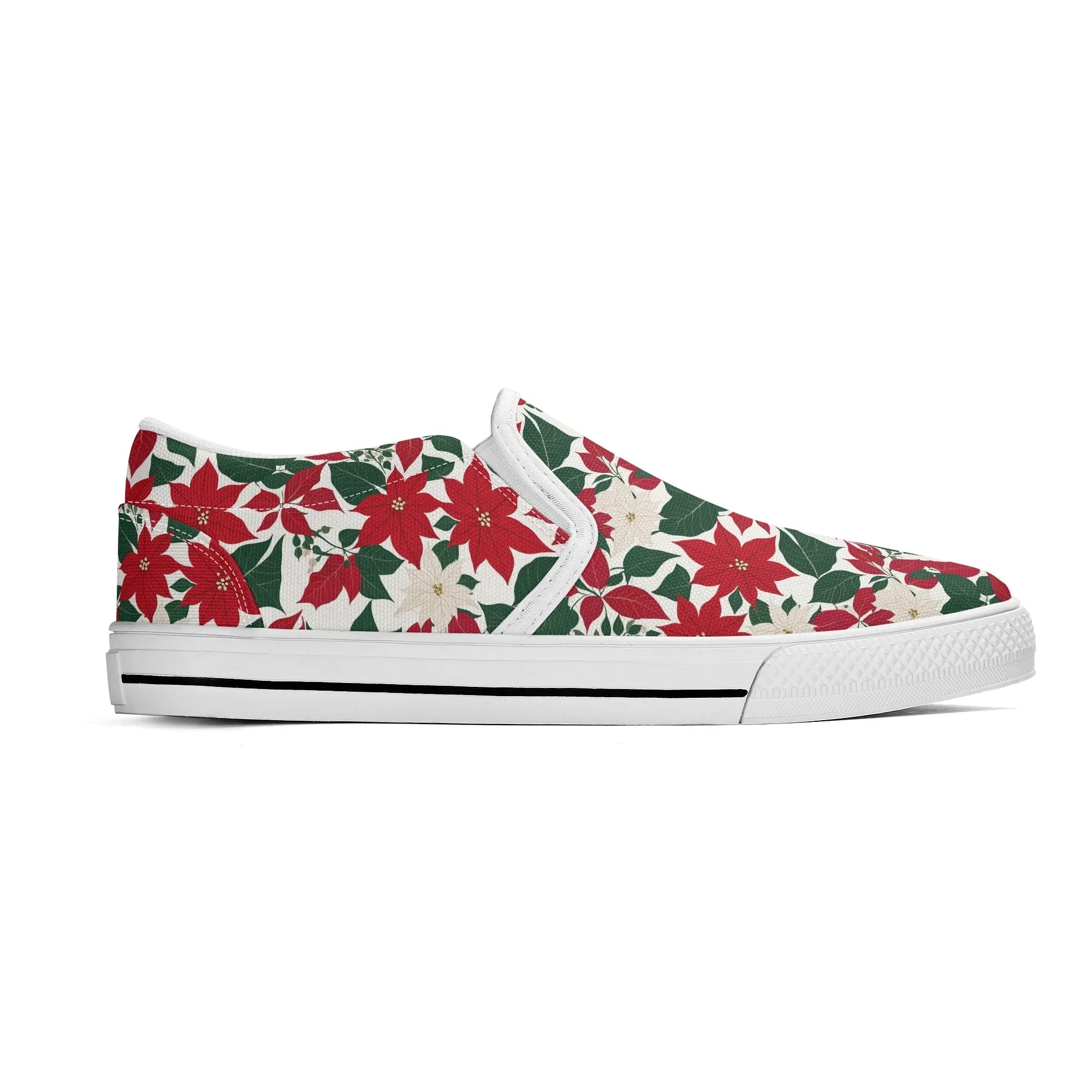 Mens Red and White Poinsettia Flower Rubber Slip On Shoes