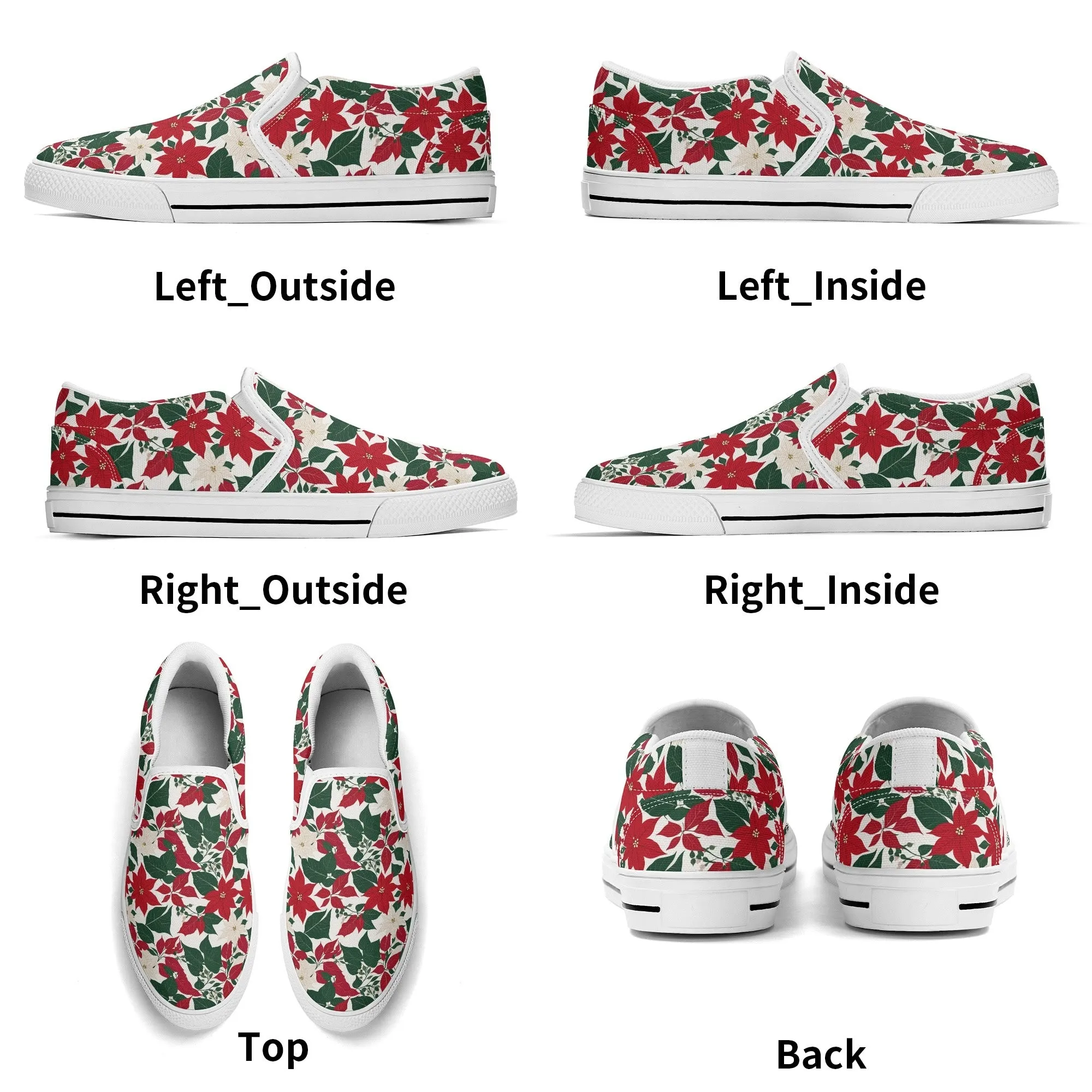 Mens Red and White Poinsettia Flower Rubber Slip On Shoes