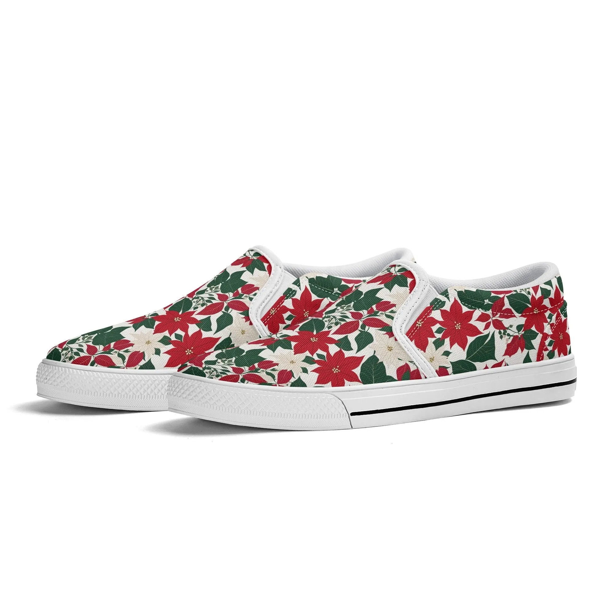 Mens Red and White Poinsettia Flower Rubber Slip On Shoes