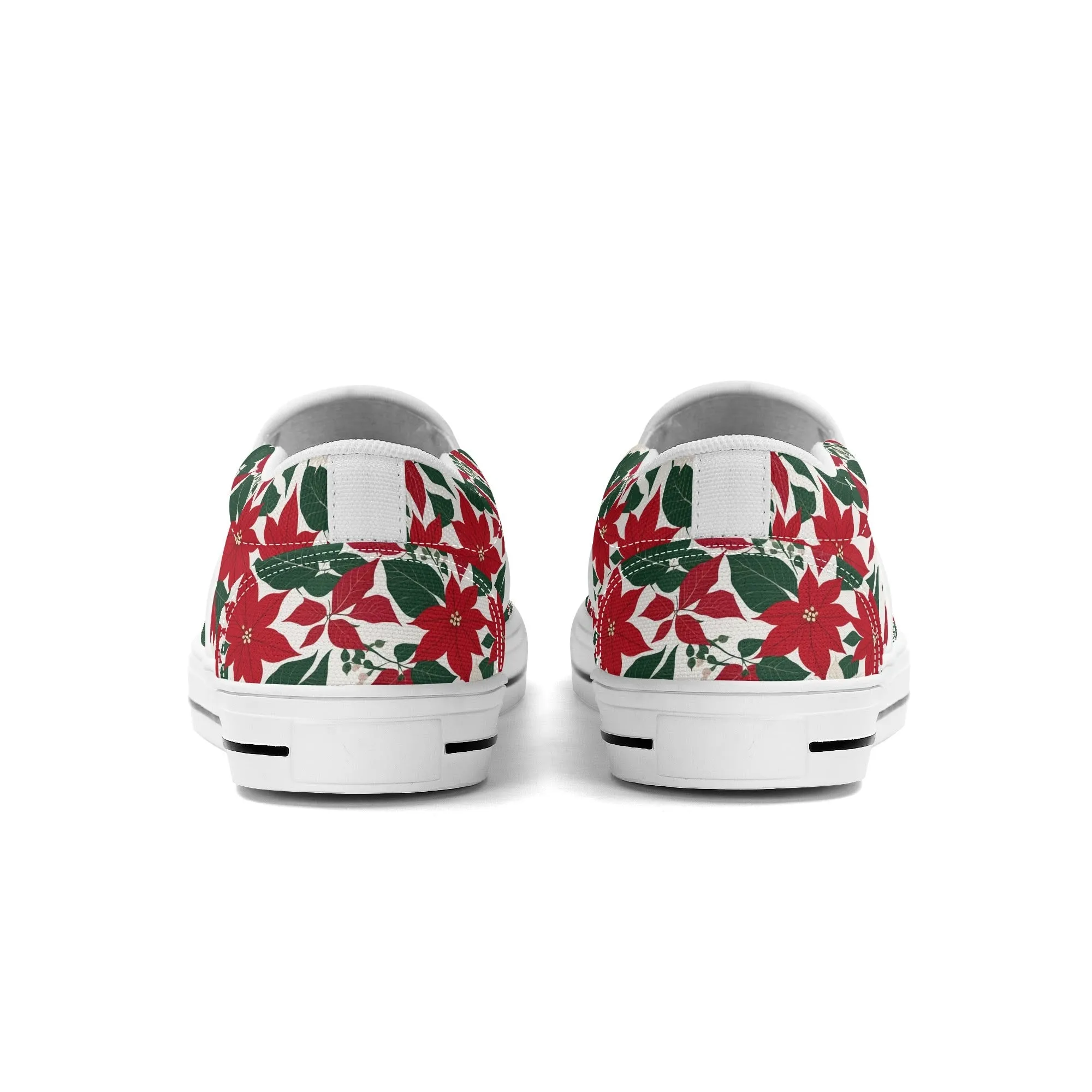 Mens Red and White Poinsettia Flower Rubber Slip On Shoes