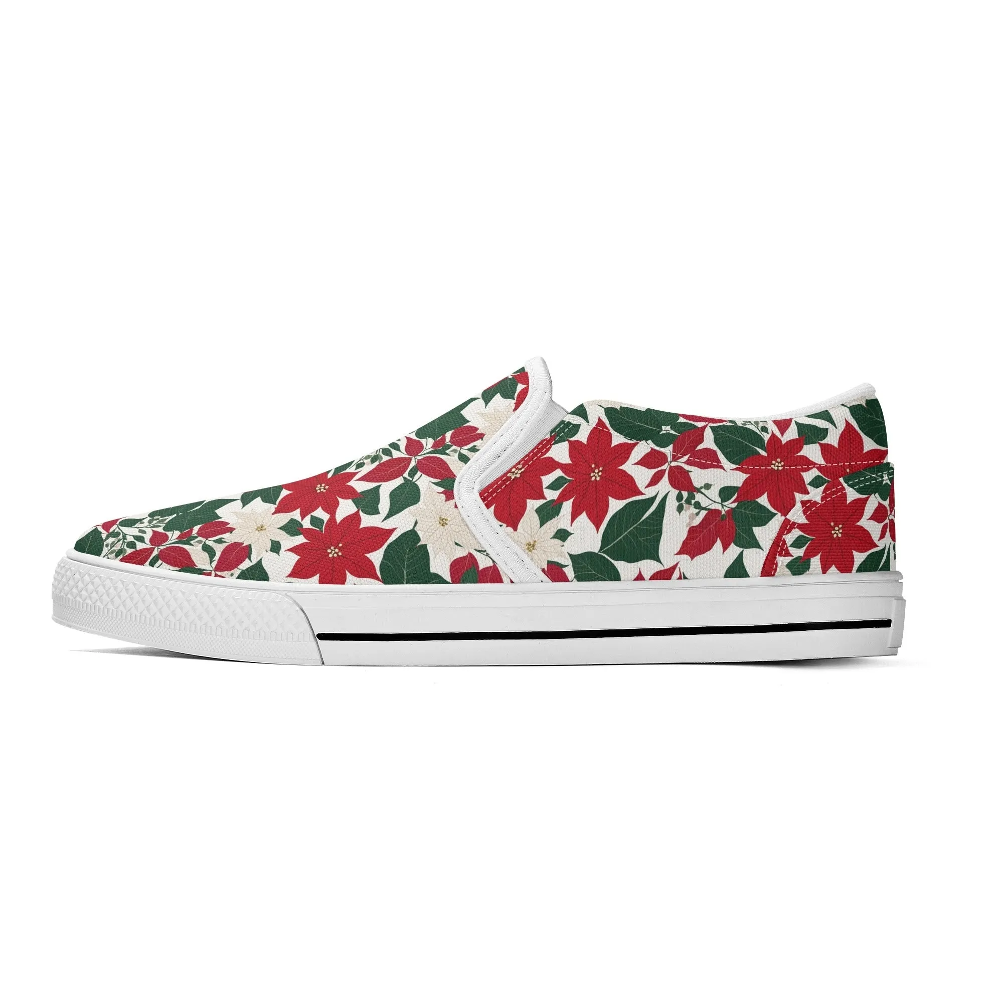 Mens Red and White Poinsettia Flower Rubber Slip On Shoes