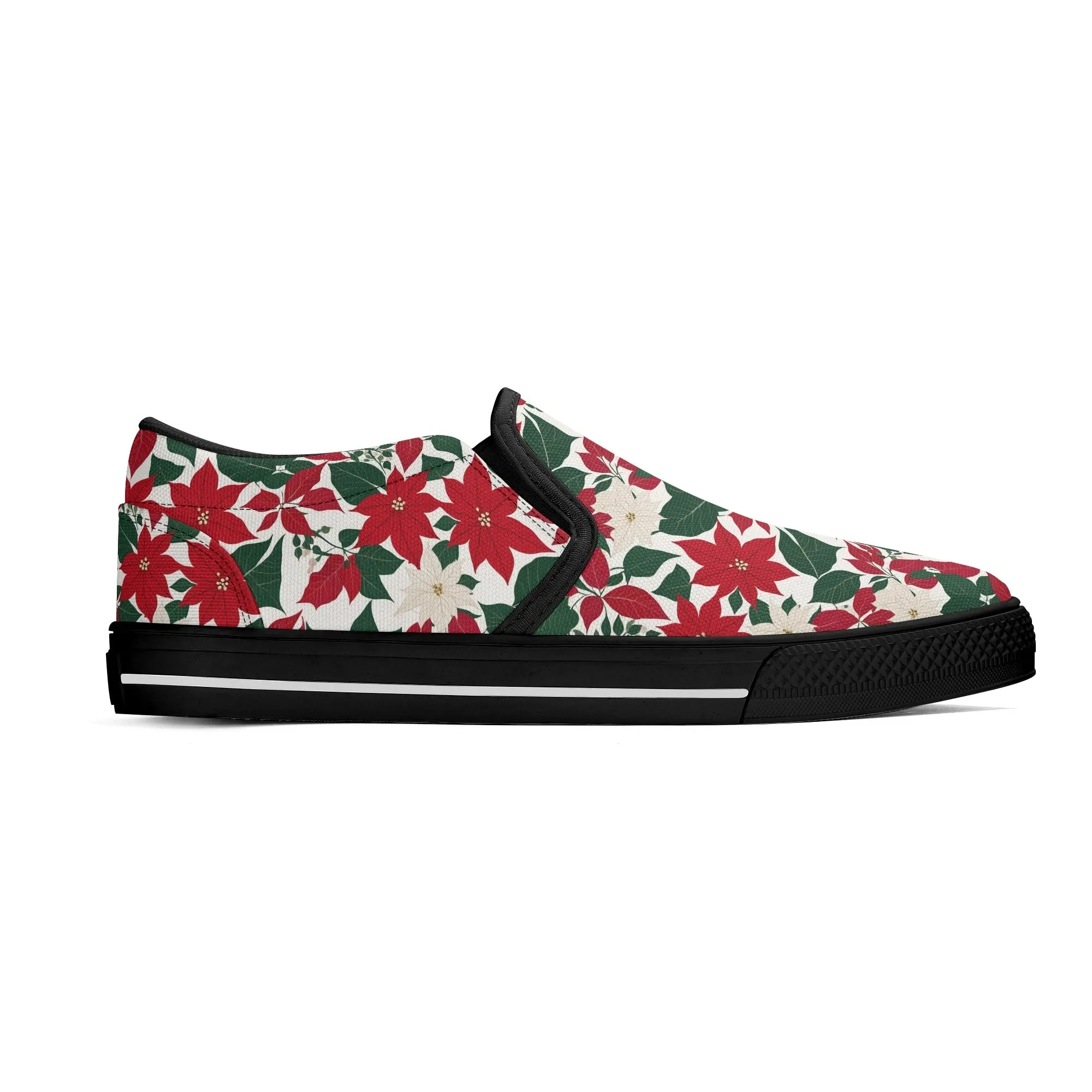 Mens Red and White Poinsettia Flower Rubber Slip On Shoes