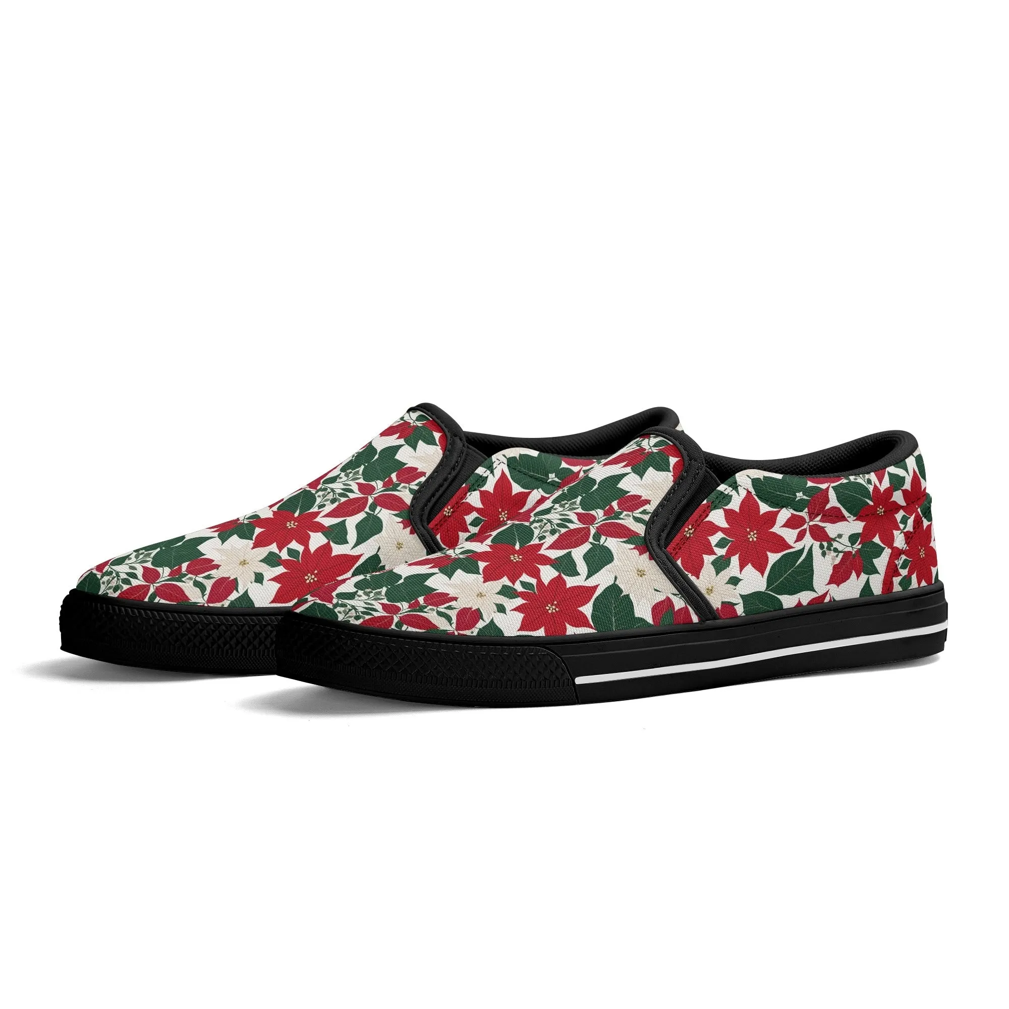 Mens Red and White Poinsettia Flower Rubber Slip On Shoes