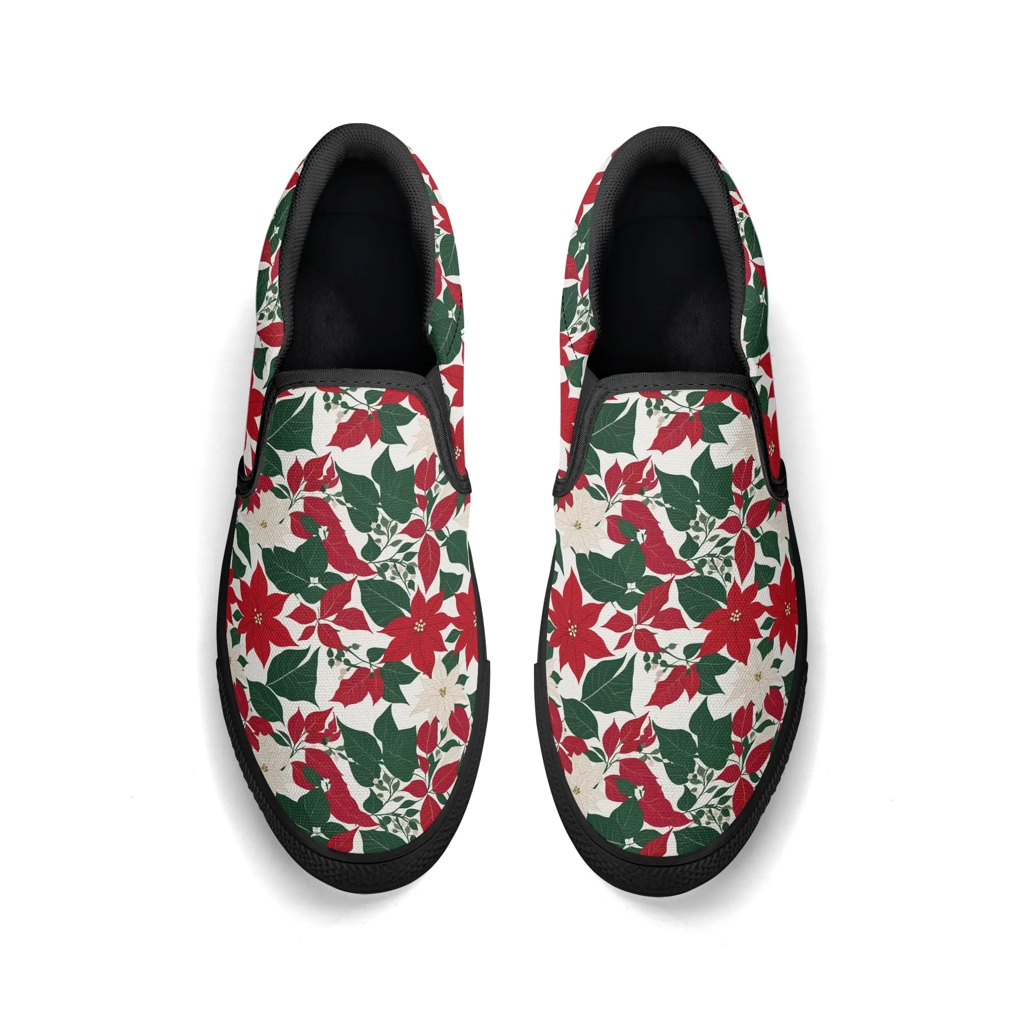 Mens Red and White Poinsettia Flower Rubber Slip On Shoes