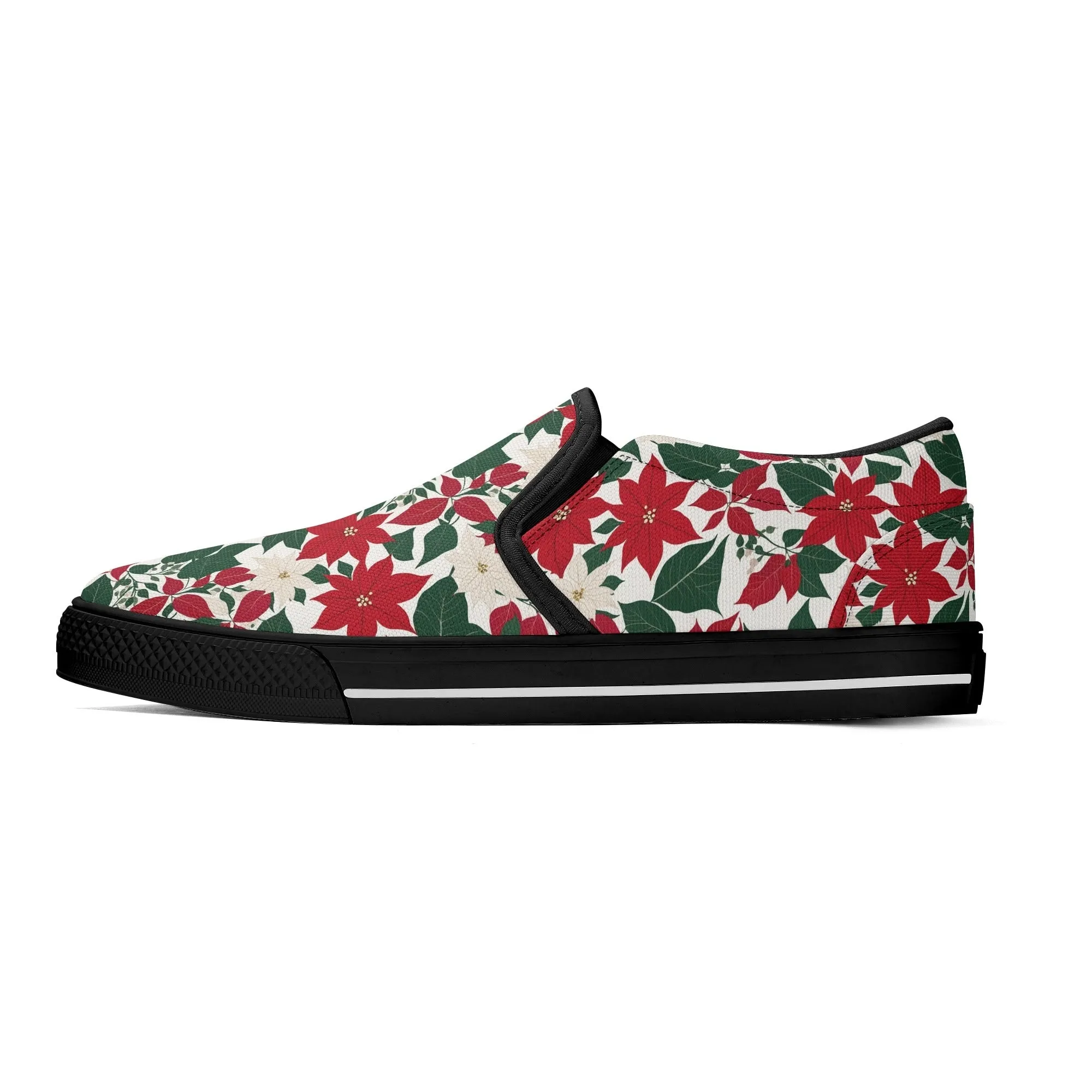 Mens Red and White Poinsettia Flower Rubber Slip On Shoes