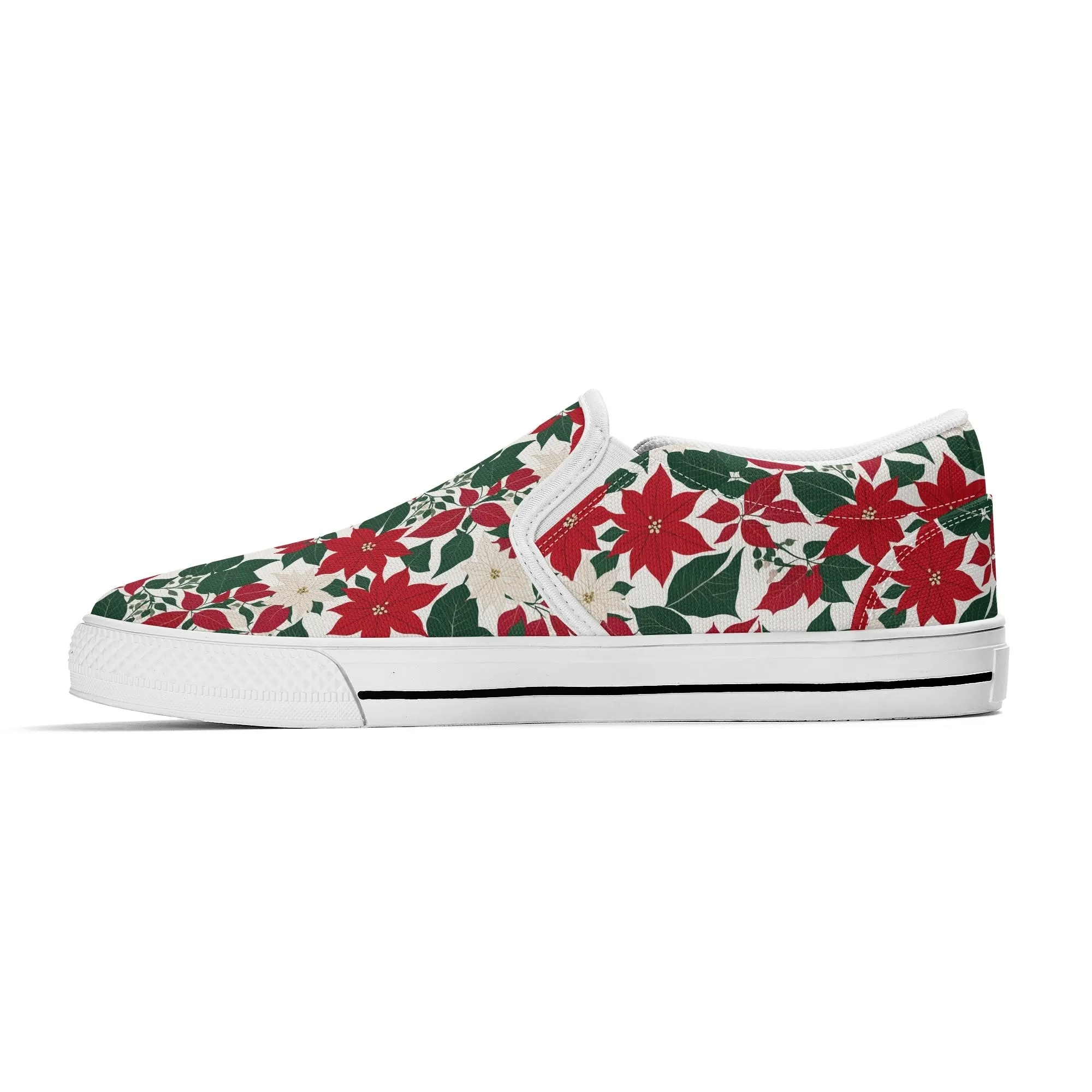 Mens Red and White Poinsettia Flower Rubber Slip On Shoes