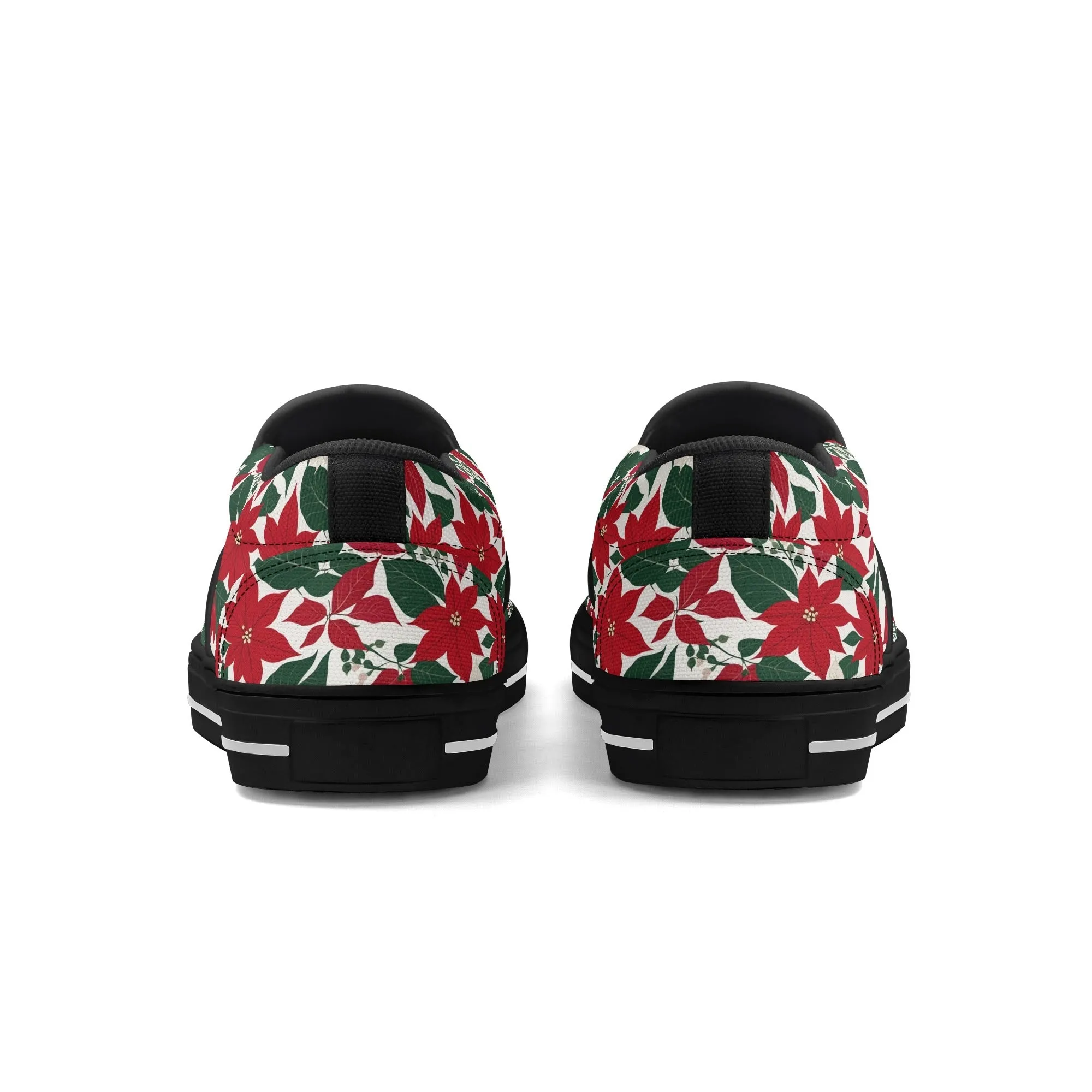 Mens Red and White Poinsettia Flower Rubber Slip On Shoes