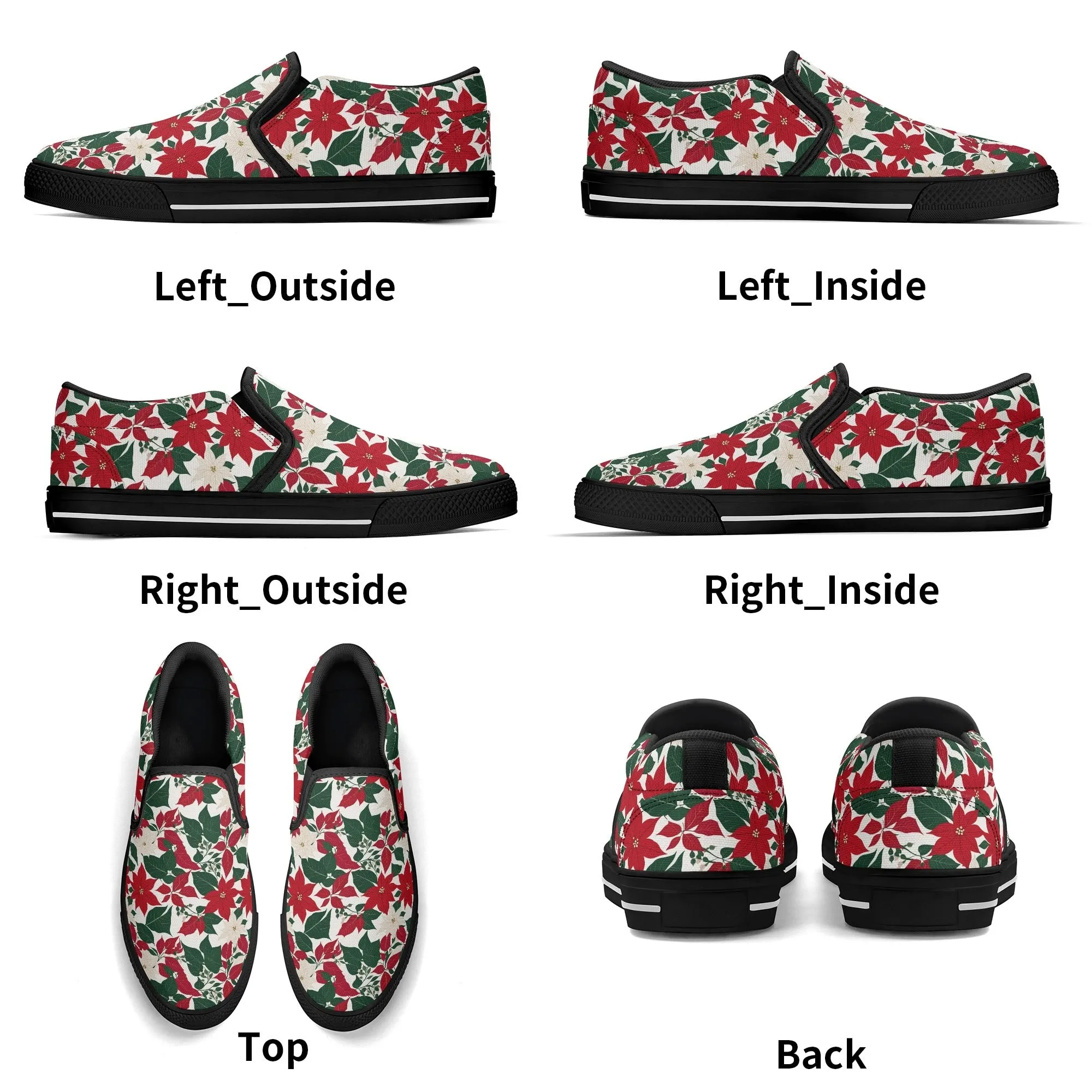 Mens Red and White Poinsettia Flower Rubber Slip On Shoes