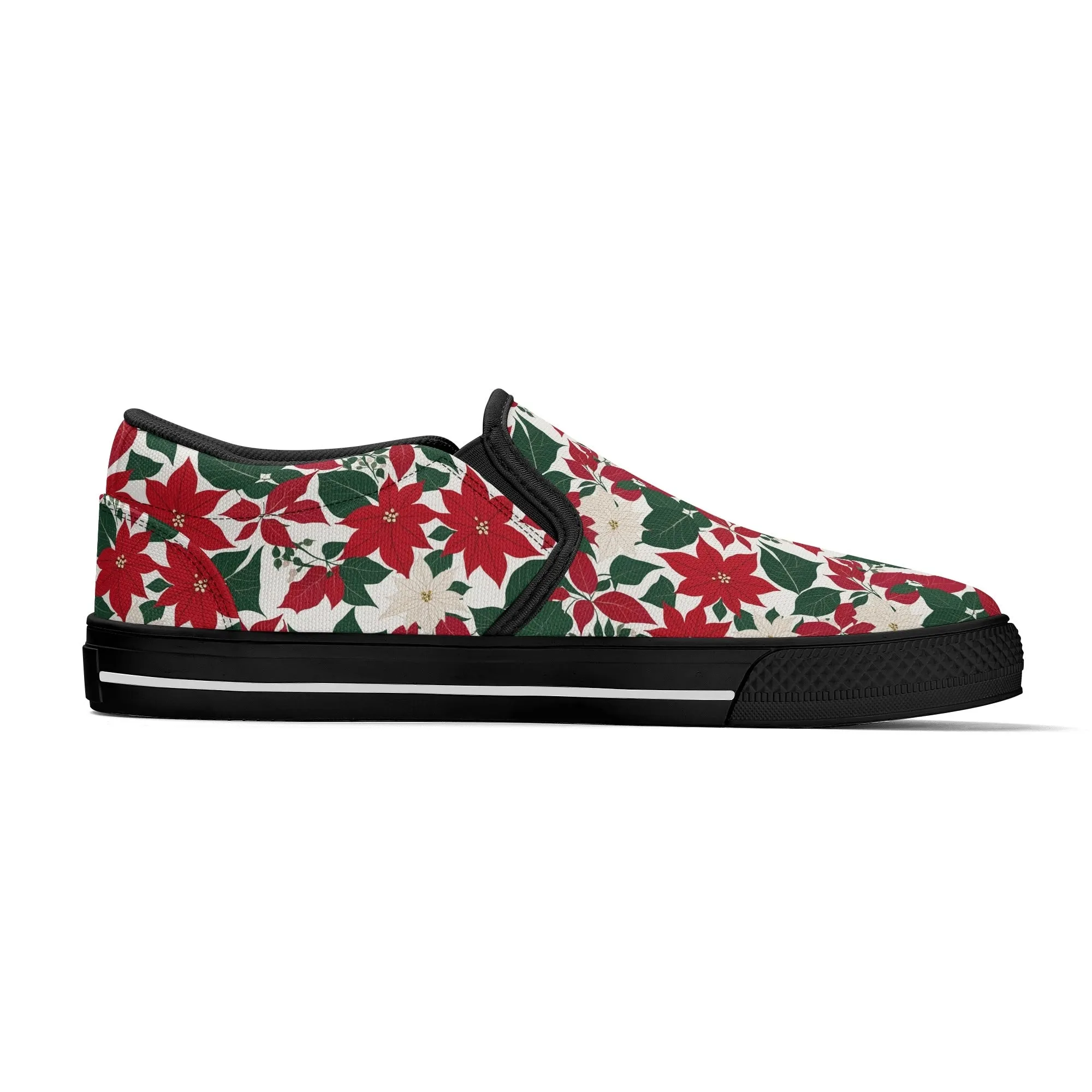 Mens Red and White Poinsettia Flower Rubber Slip On Shoes