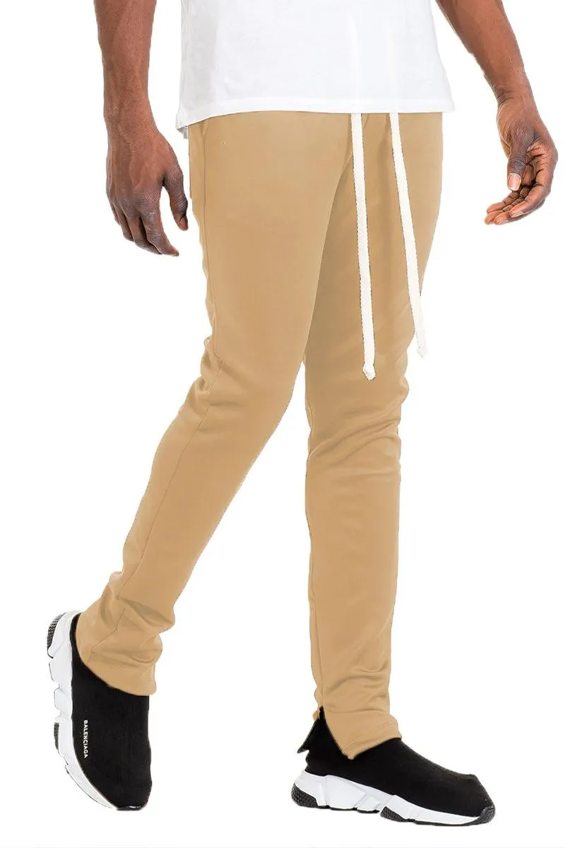 Mens Solid Tan Track Pants Slim Fit